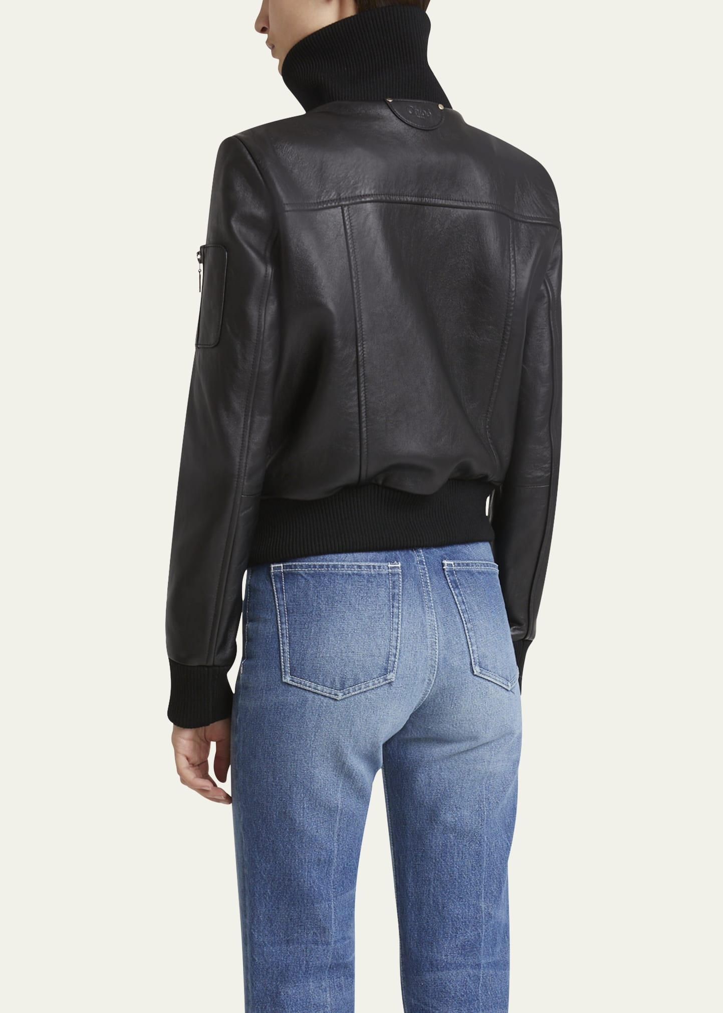 Glossy Leather Bomber Jacket - 3