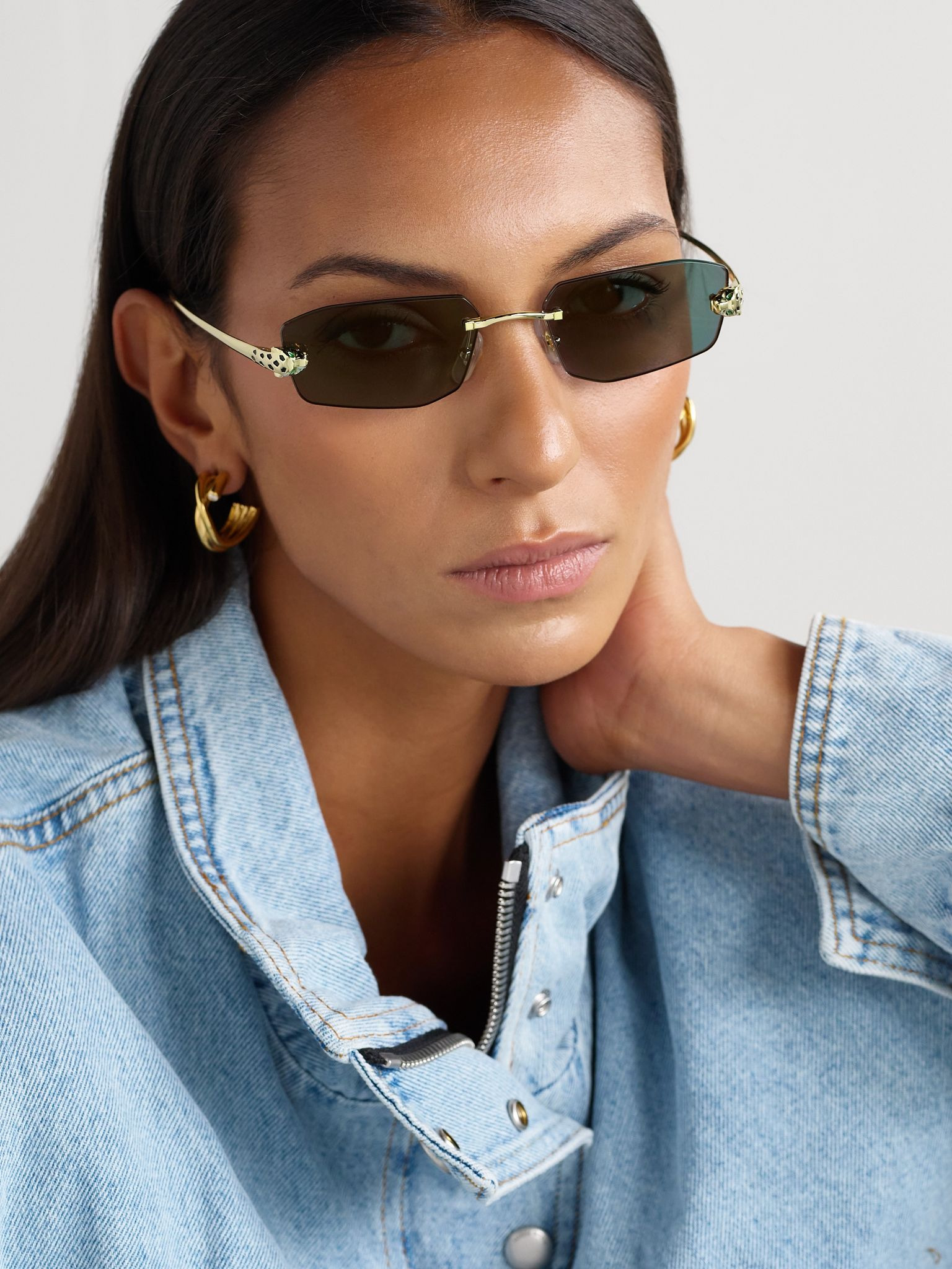 Panthère rimless rectangular-frame gold-tone sunglasses Gold - 2