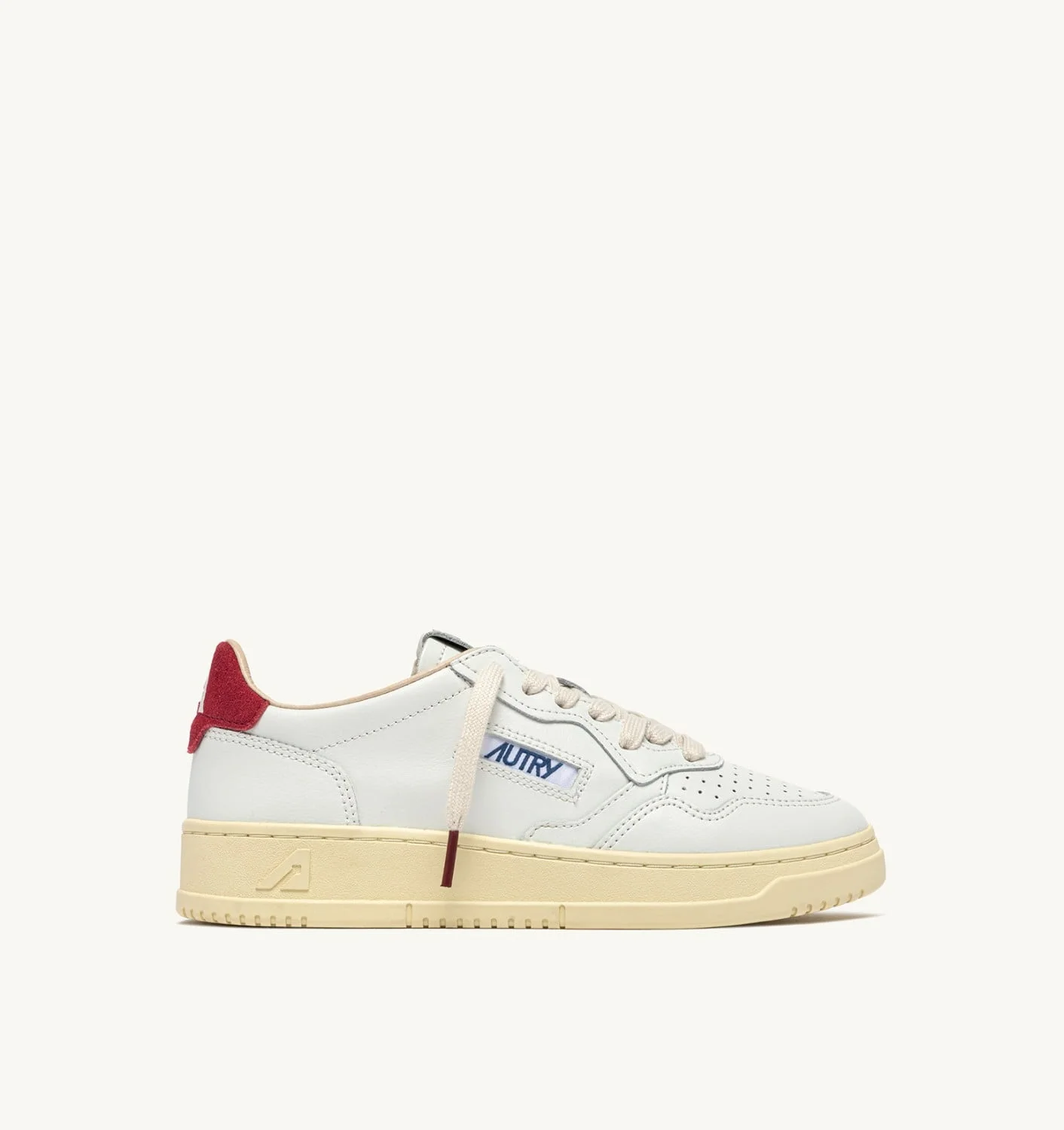 MEDALIST LOW SNEAKERS IN WHITE LEATHER AND DEEP CLARET SUEDE - 1