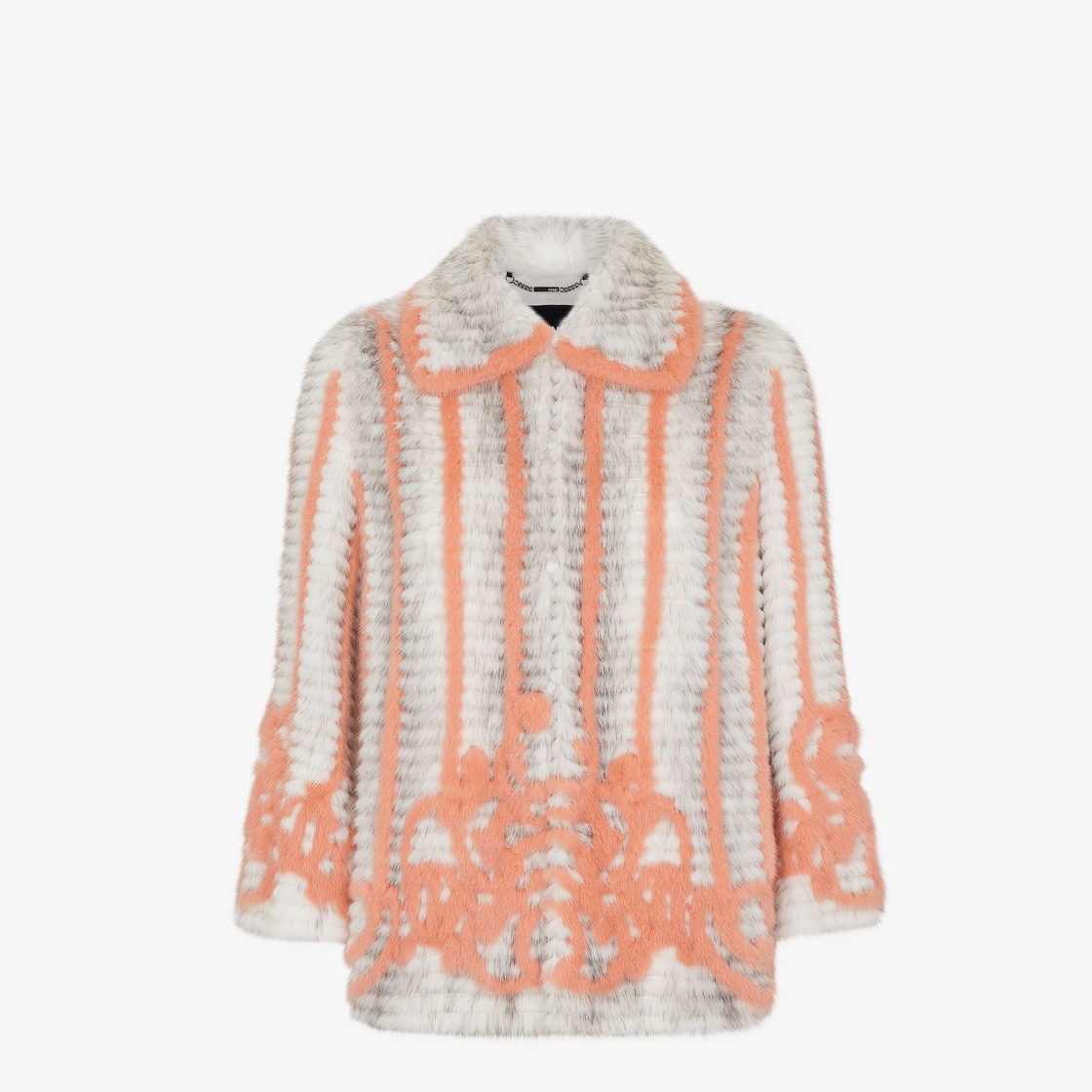 Cape with shirt collar. Made of black mink. Decorated with Grille Royal motif in tones of orange. Ma - 1