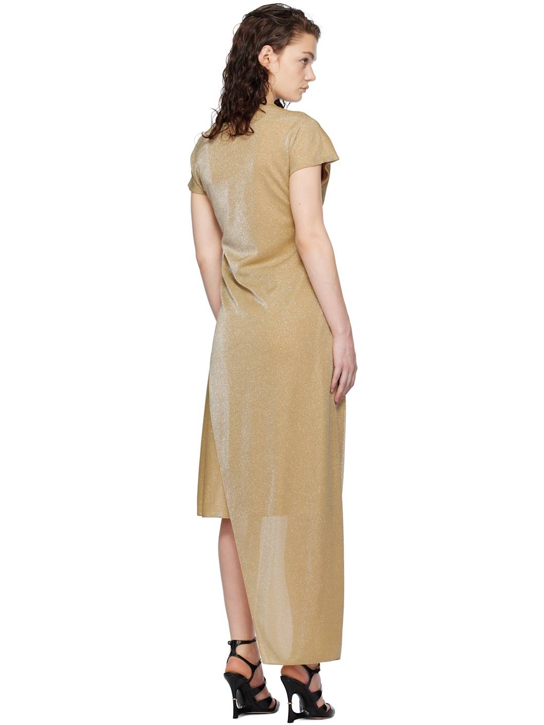 Gold Asymmetrical Lurex Maxi Dress - 3