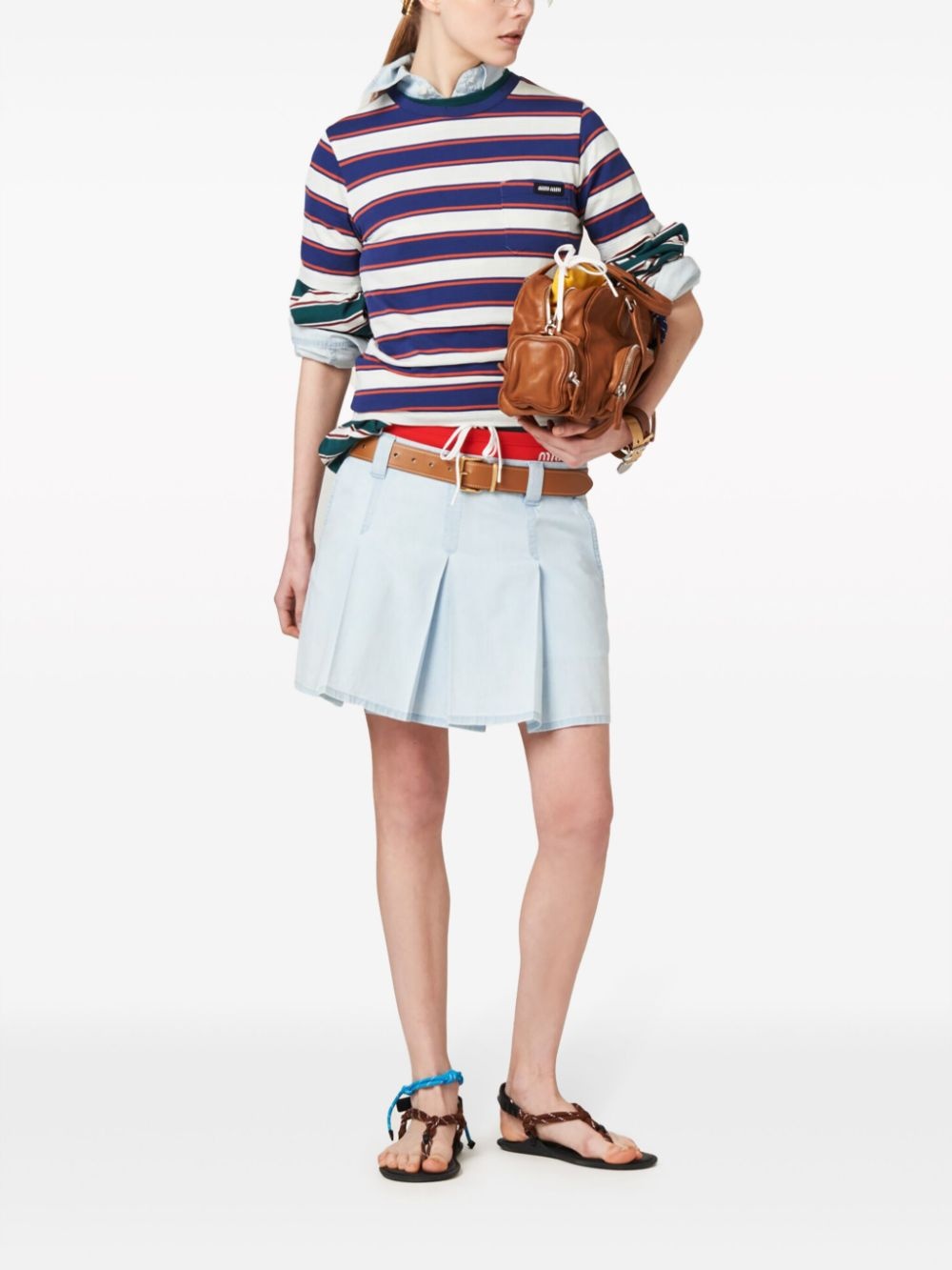 low-rise pleated chambray skirt - 2