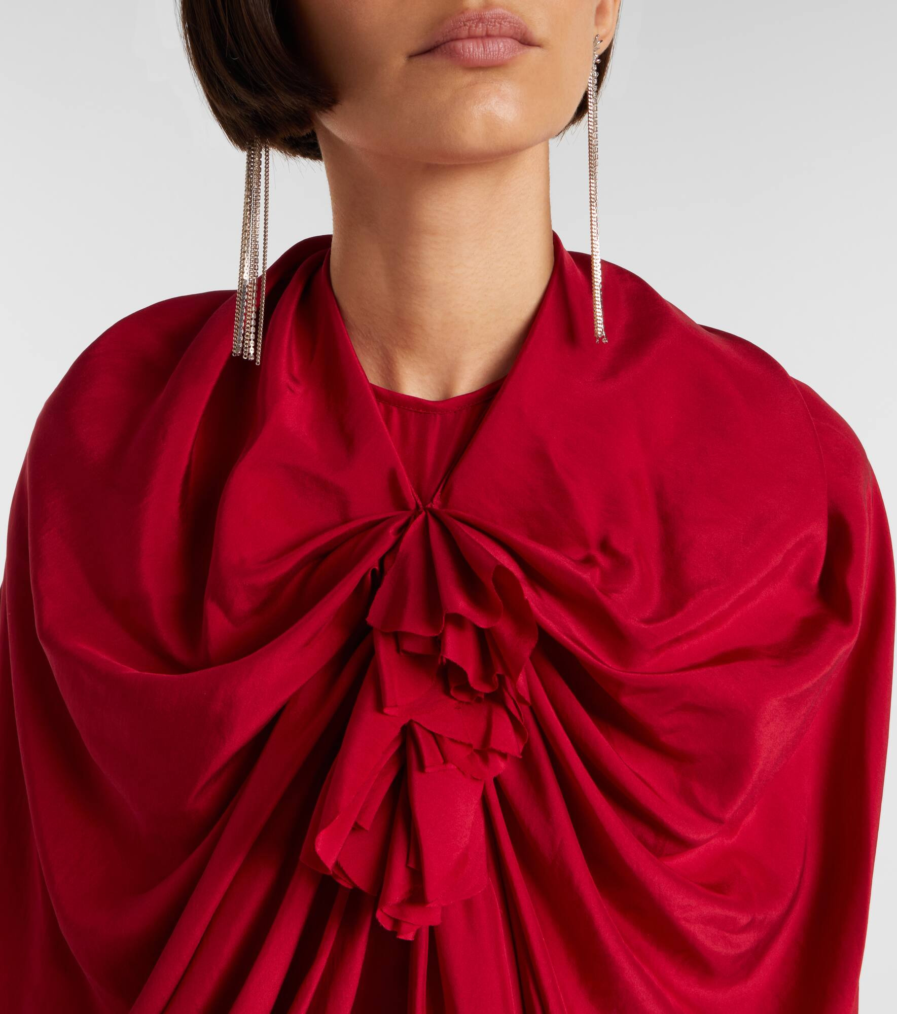 Draped floral-appliqué silk gown - 4
