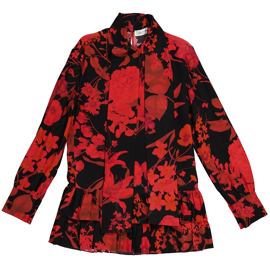 Valentino Floral Print Pleated Trim Blouse - 1