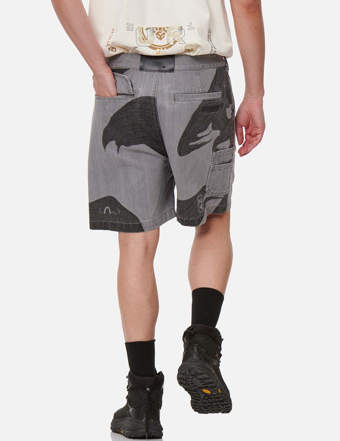 Brushstroke Effect Washed Denim Shorts - 3