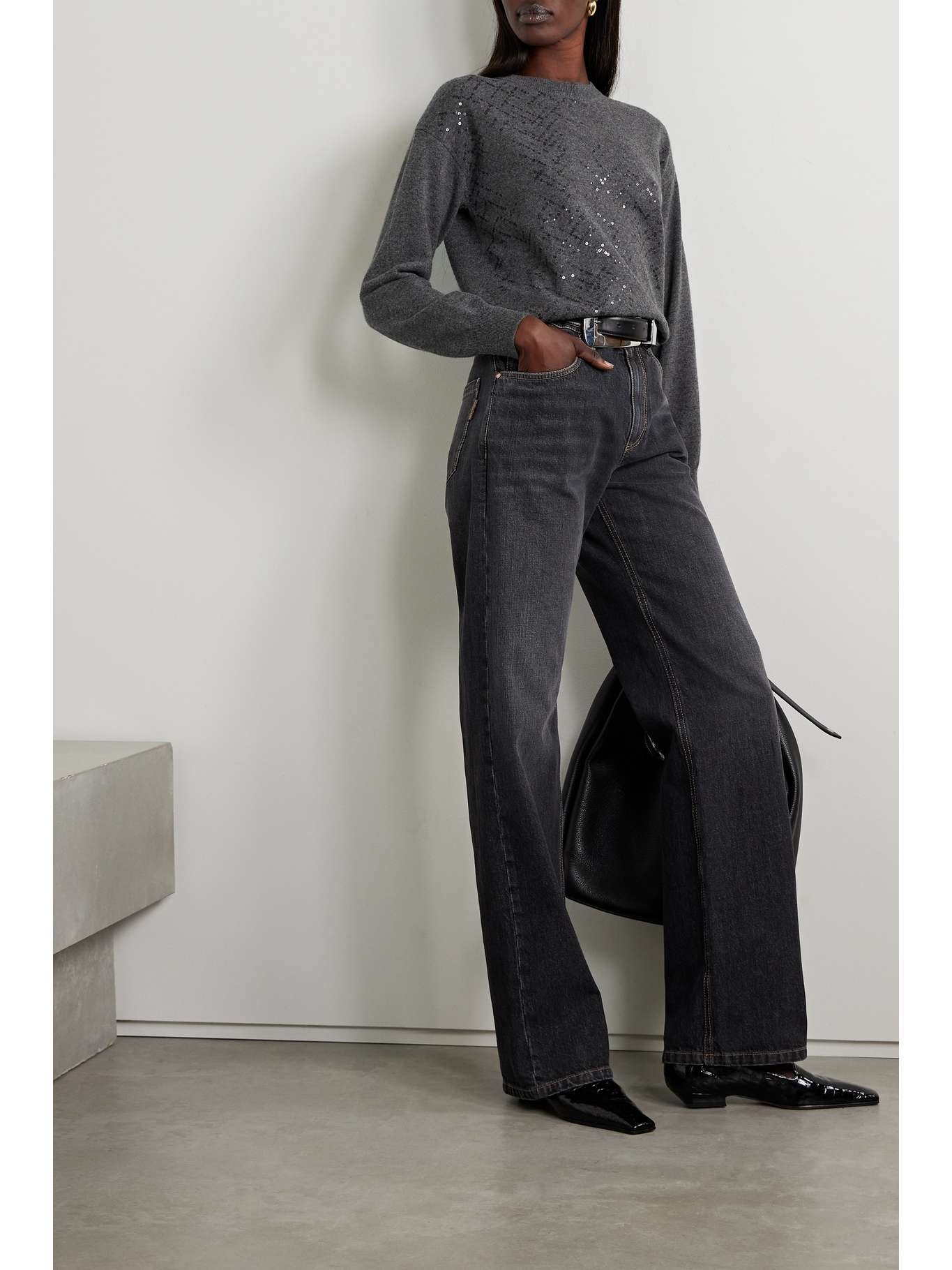 Brunello Cucinelli Authentic denim loose trousers with shiny