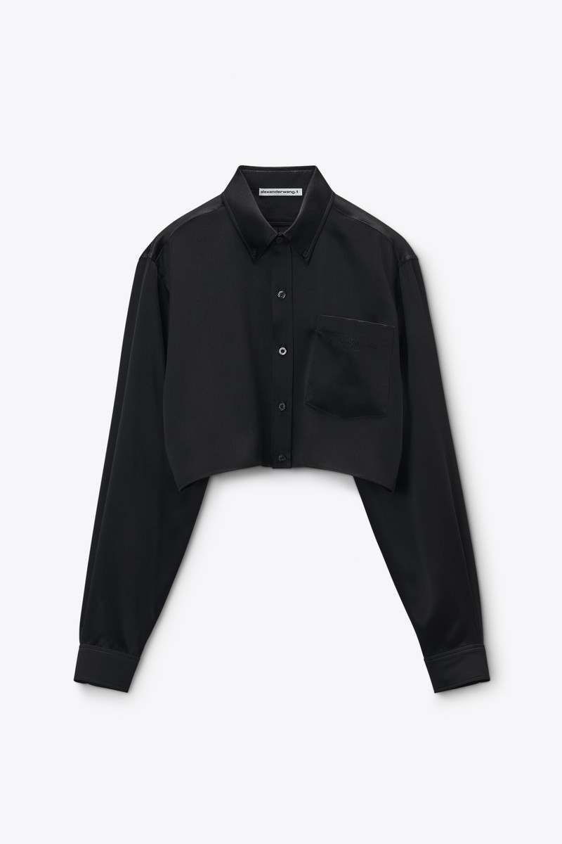 Black Silk Charmeuse Cropped Shirt 1