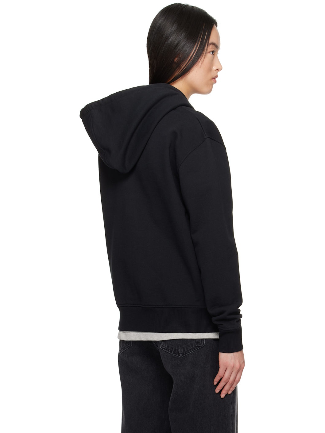 Black Cotton Ami de Coeur Zipped Hoodie - 3