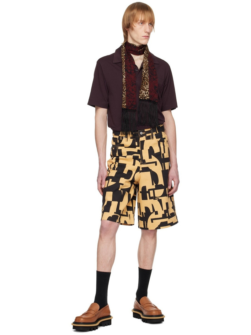 Dries Van Noten Black & Tan Printed Denim Shorts outlook