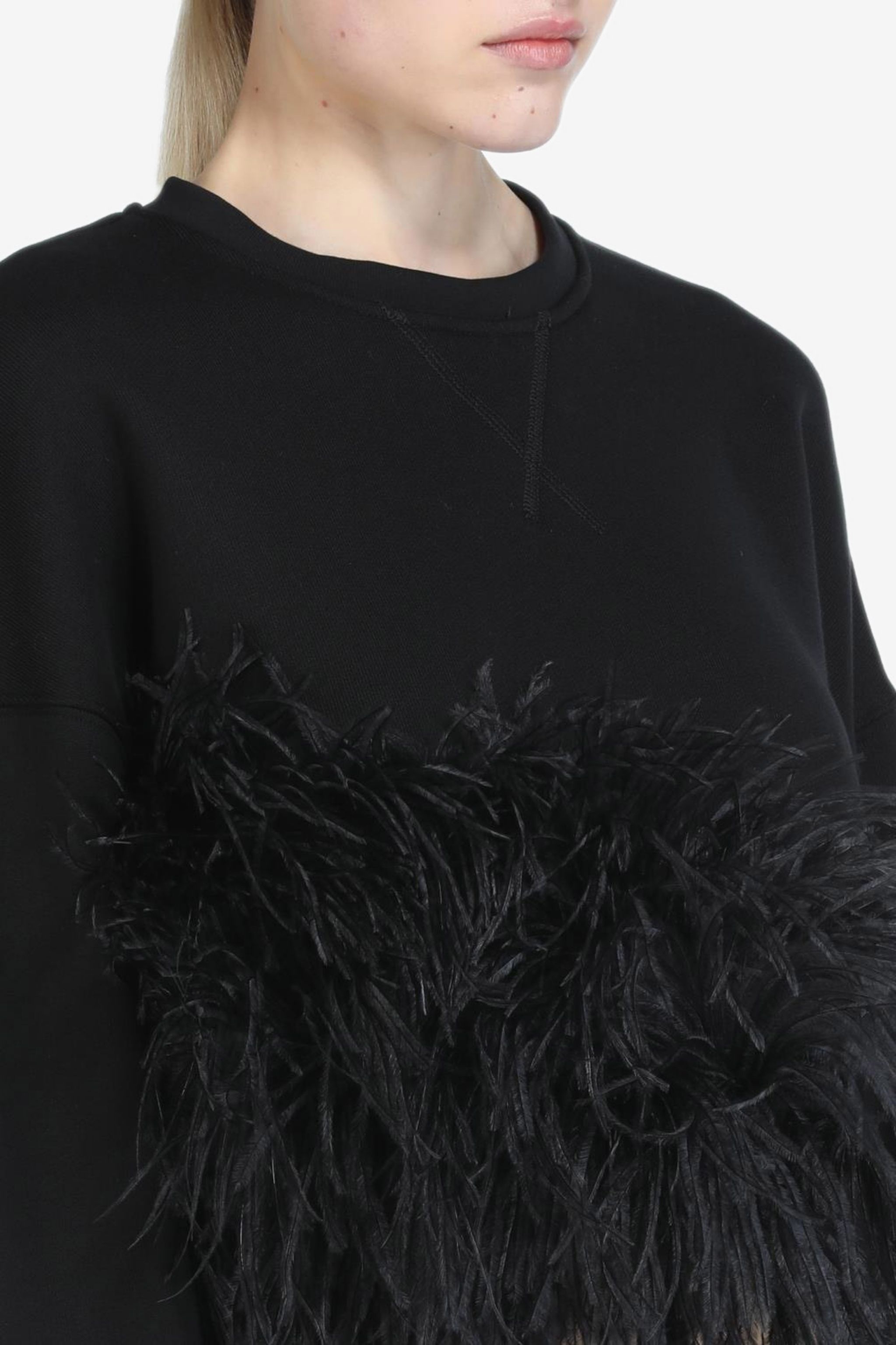 FEATHER-TRIMMED CROPPED SWEATSHIRT - 5