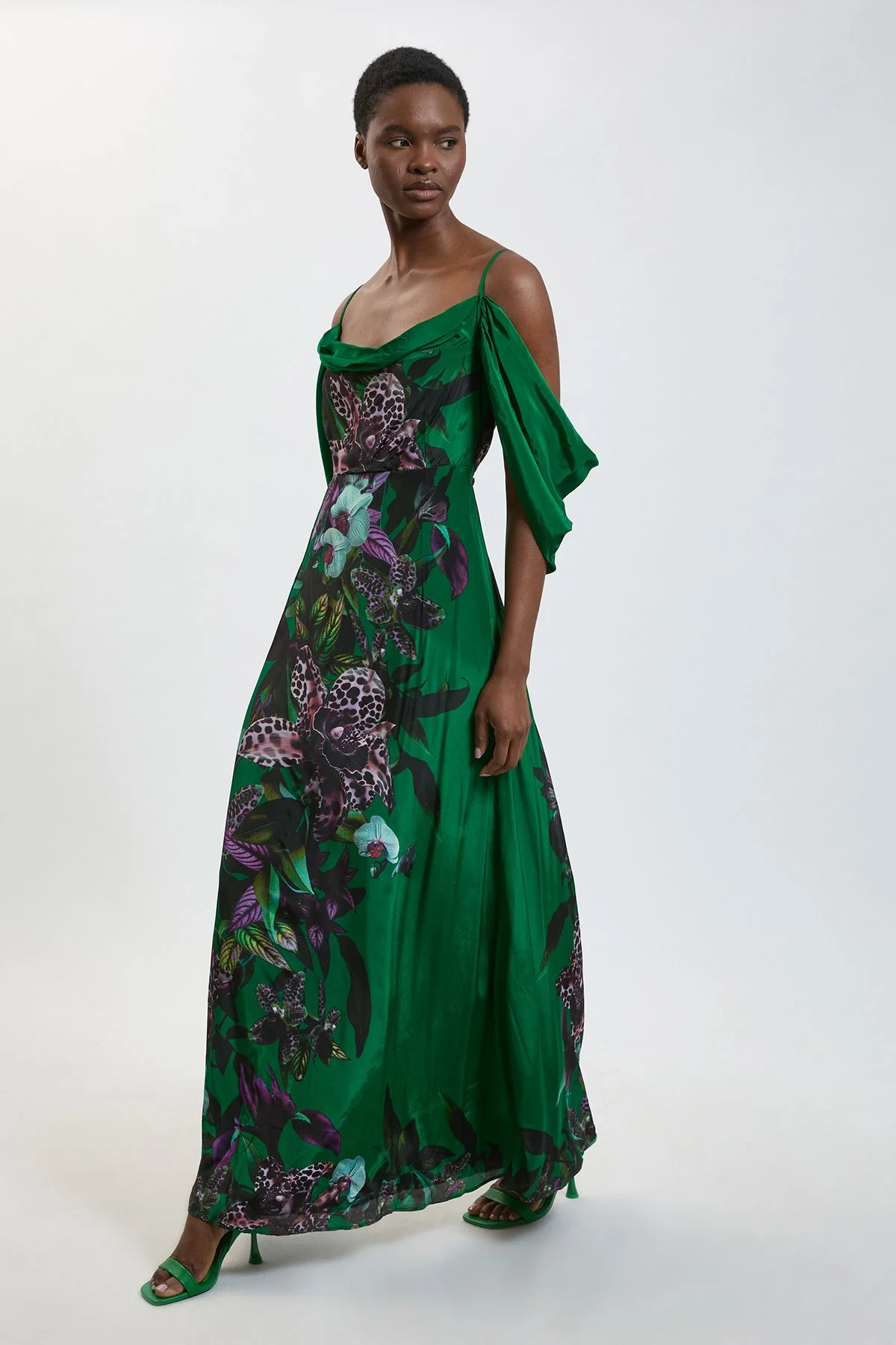 Placement Orchid Print Cold Shoulder Maxi Dress - 1