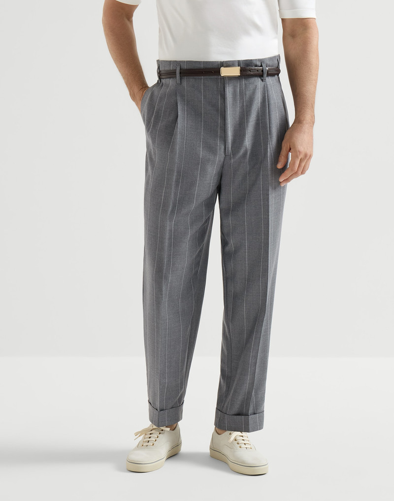 Virgin wool chalk stripe trousers with double pleats 2
