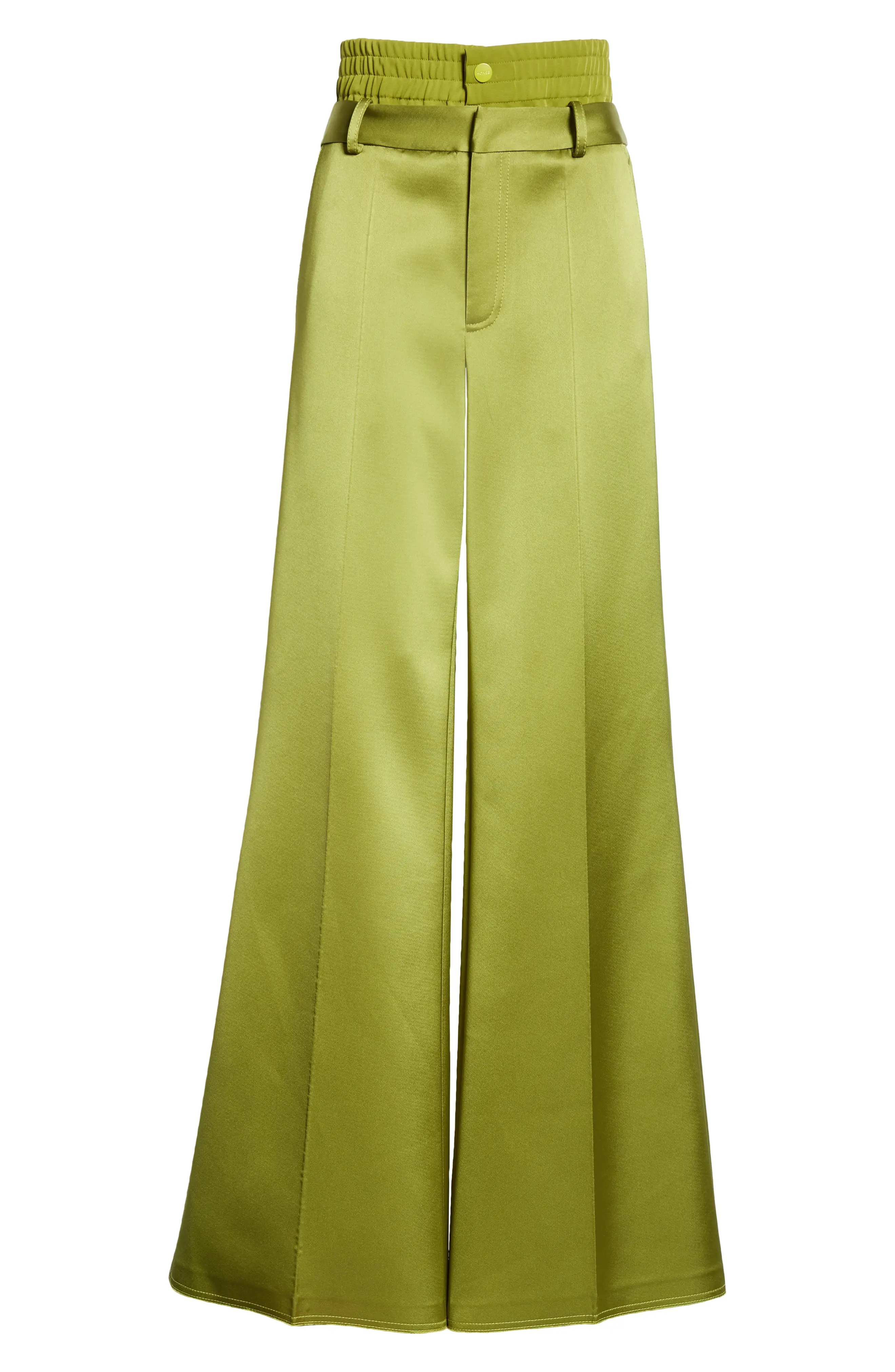 Double Waistband Satin Flare Leg Pants - 6