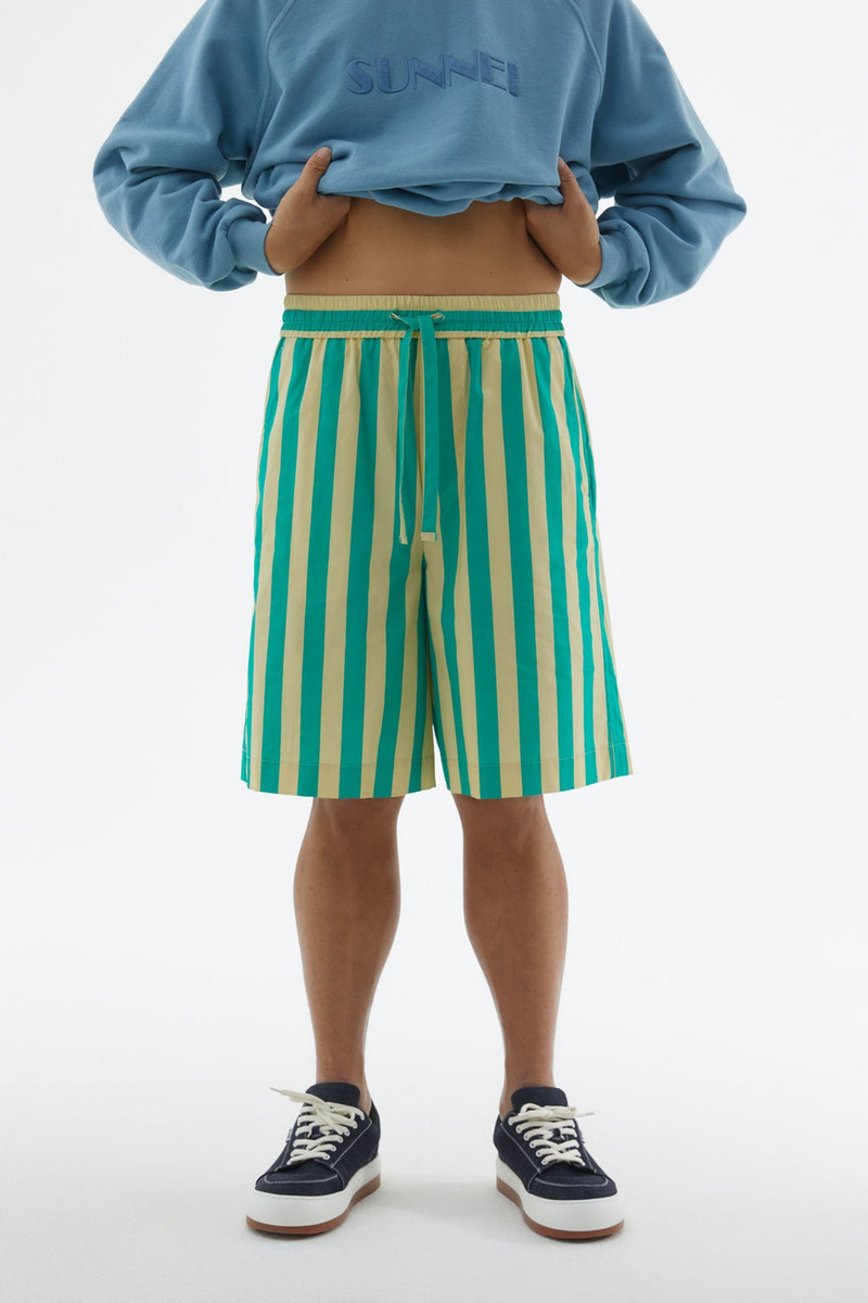 SHORT ELASTIC PANTS WITH GREEN & YELLOW STRIPES 1