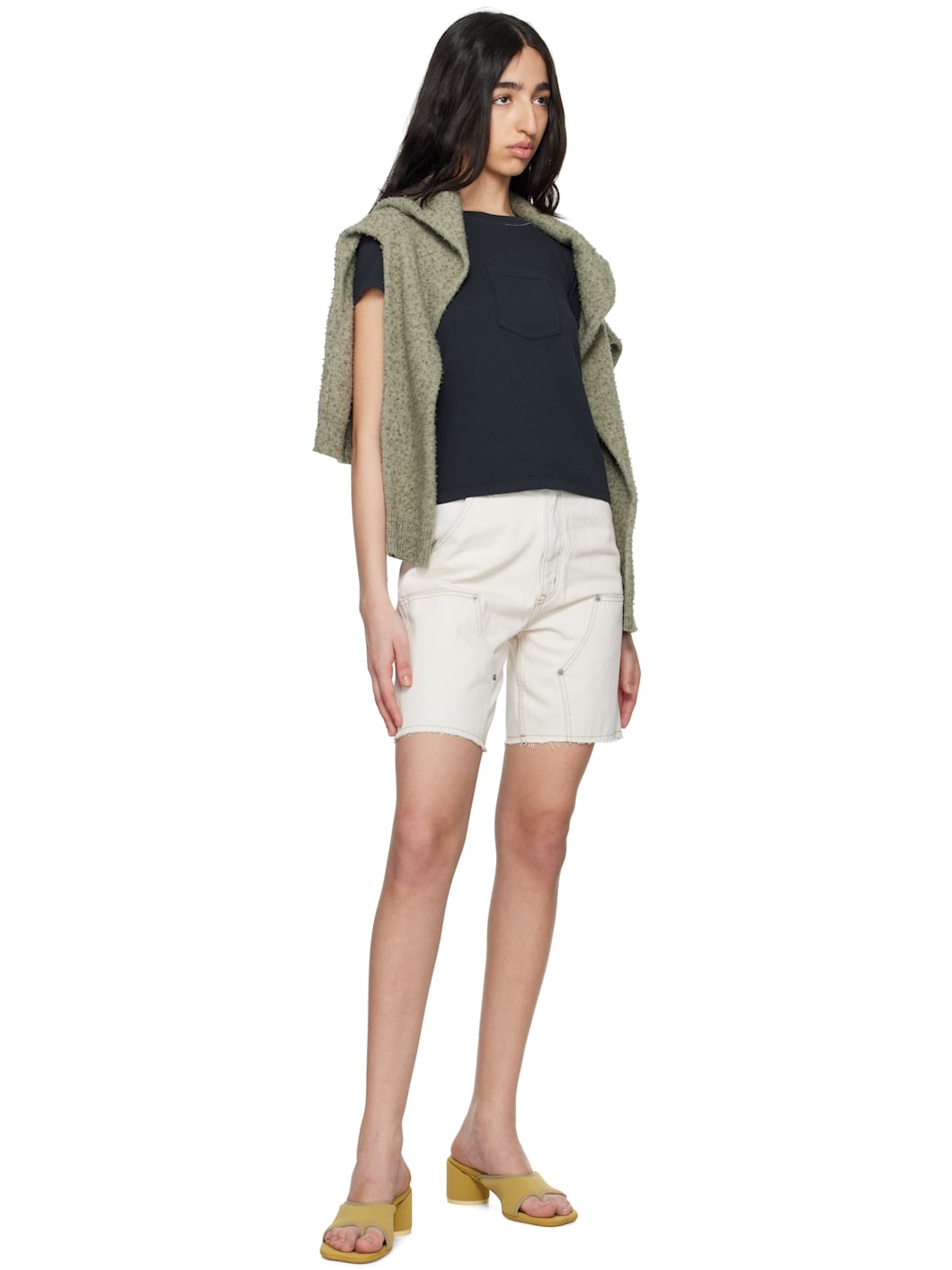 Off-White Paneled Denim Shorts - 4