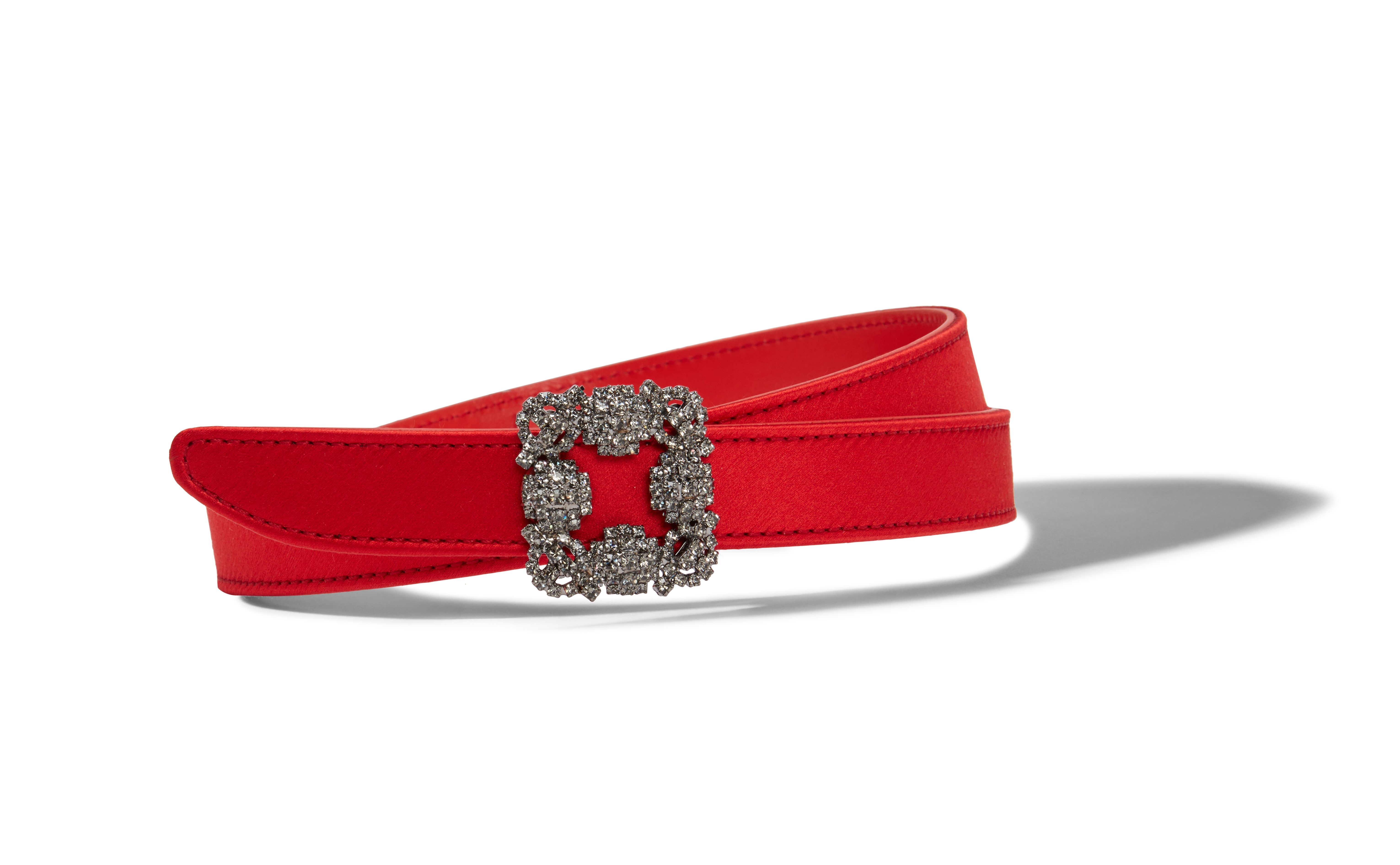 Red Satin Crystal Buckled Belt - 2