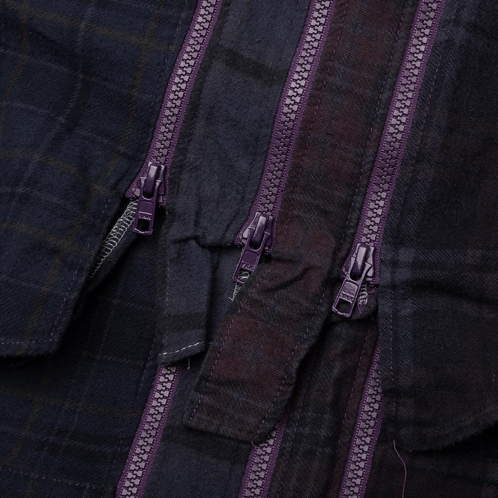 FLANNEL SHIRT 7 CUTS ZIPPED WIDE SHIRT OVER DYE - PURPLE - 5