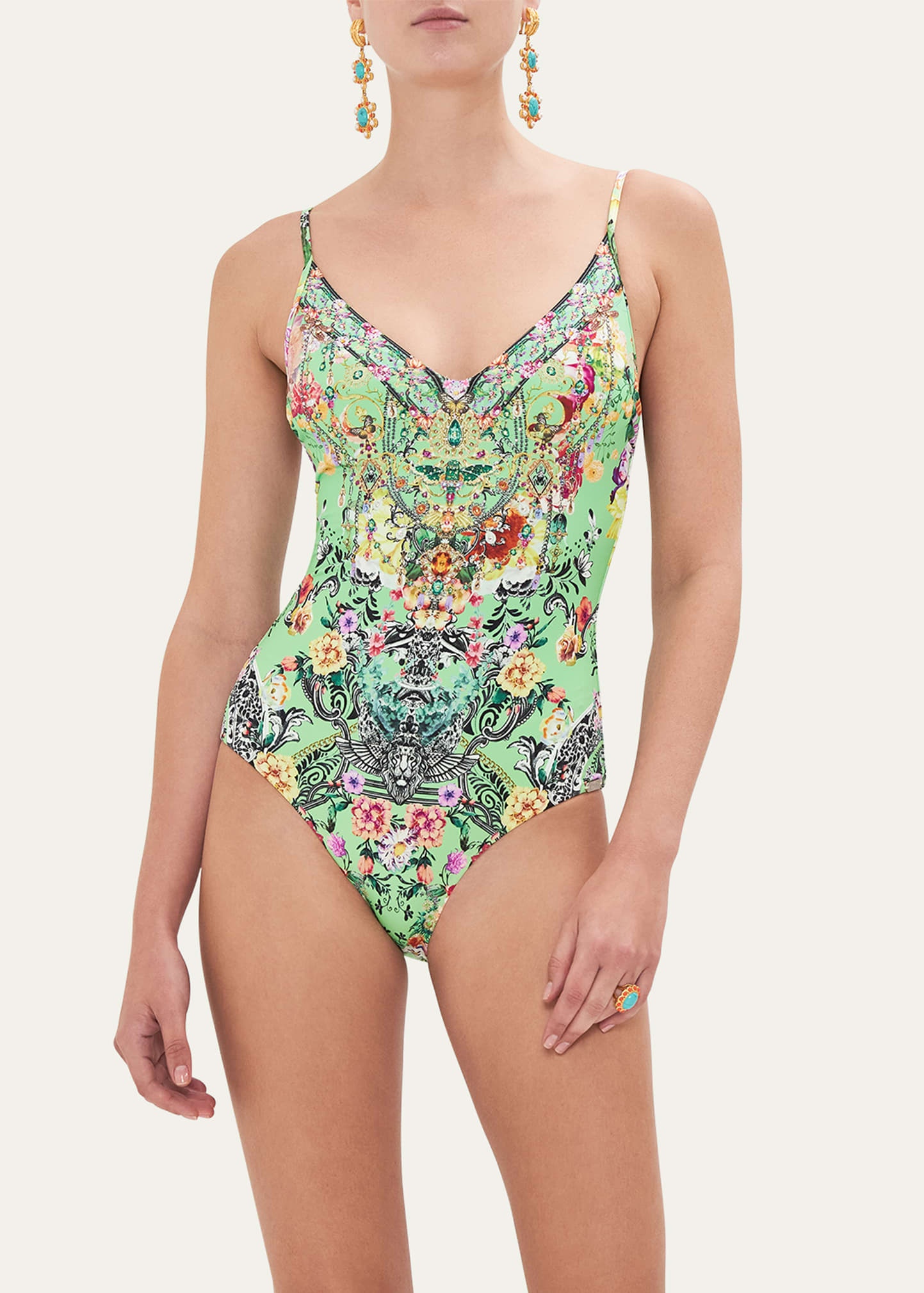 Camilla Porcelain Dream Crystal Wired V Neck One Piece Swimsuit