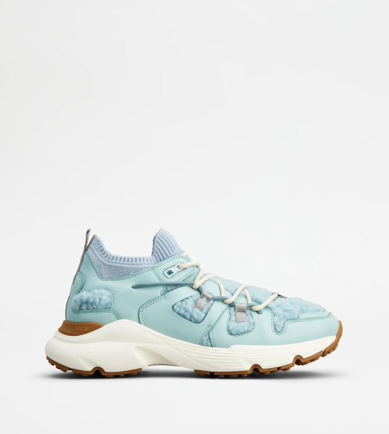 SNEAKERS IN LEATHER AND WOOL - LIGHT BLUE - 1