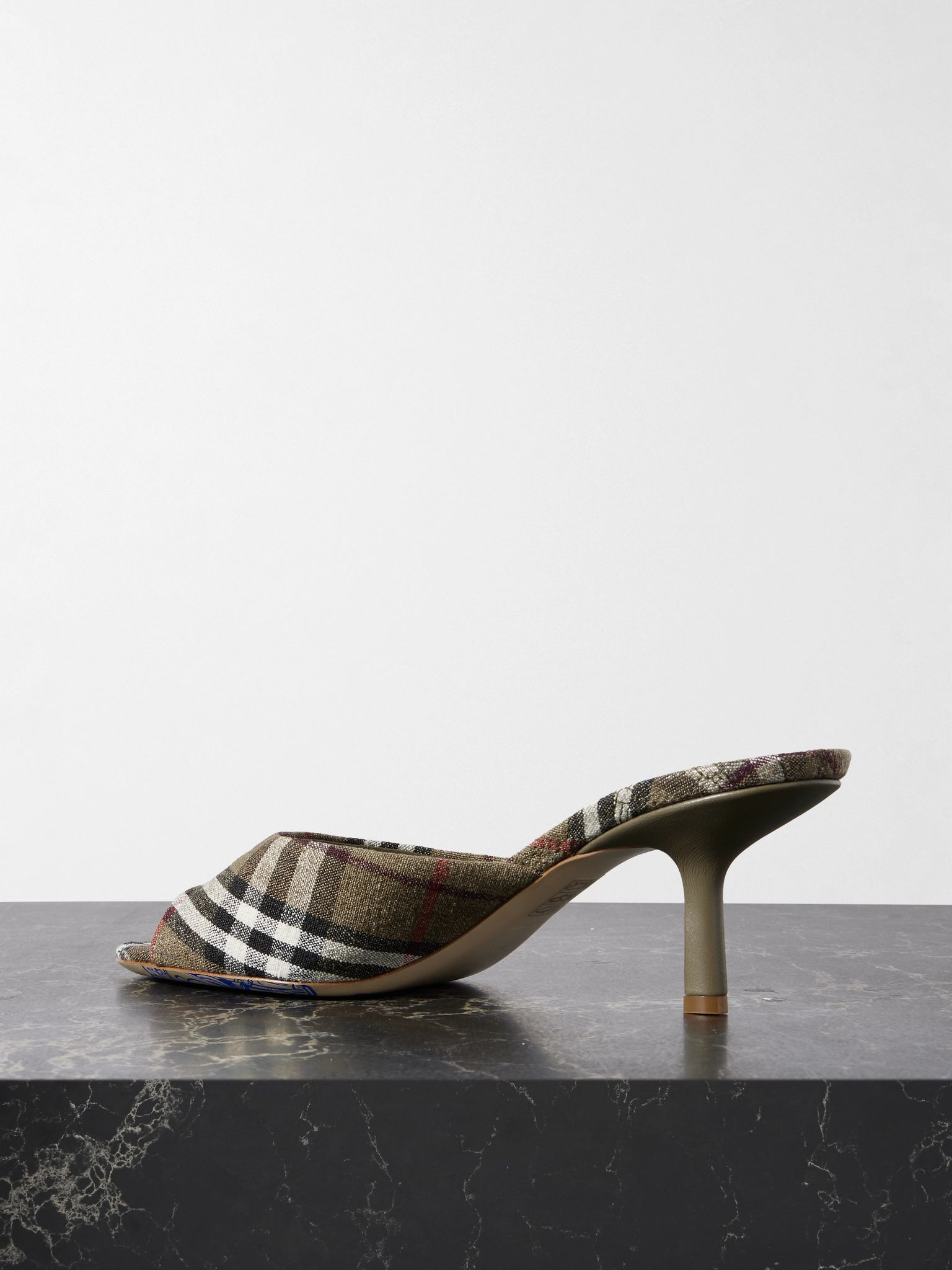 Checked linen mules Dark brown - 3