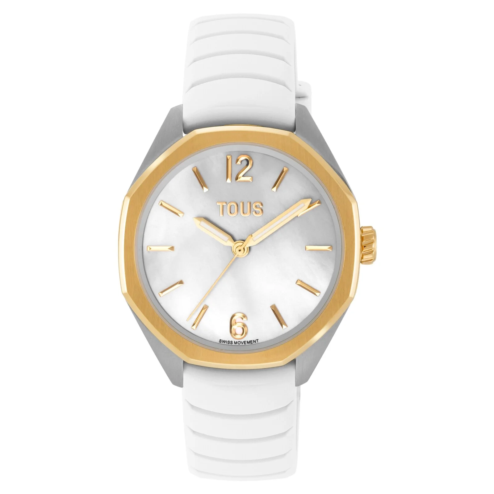 Two-tone analog Watch with Swiss movement, mother-of-pearl face and white rubber strap TOUS Now Lady - 1