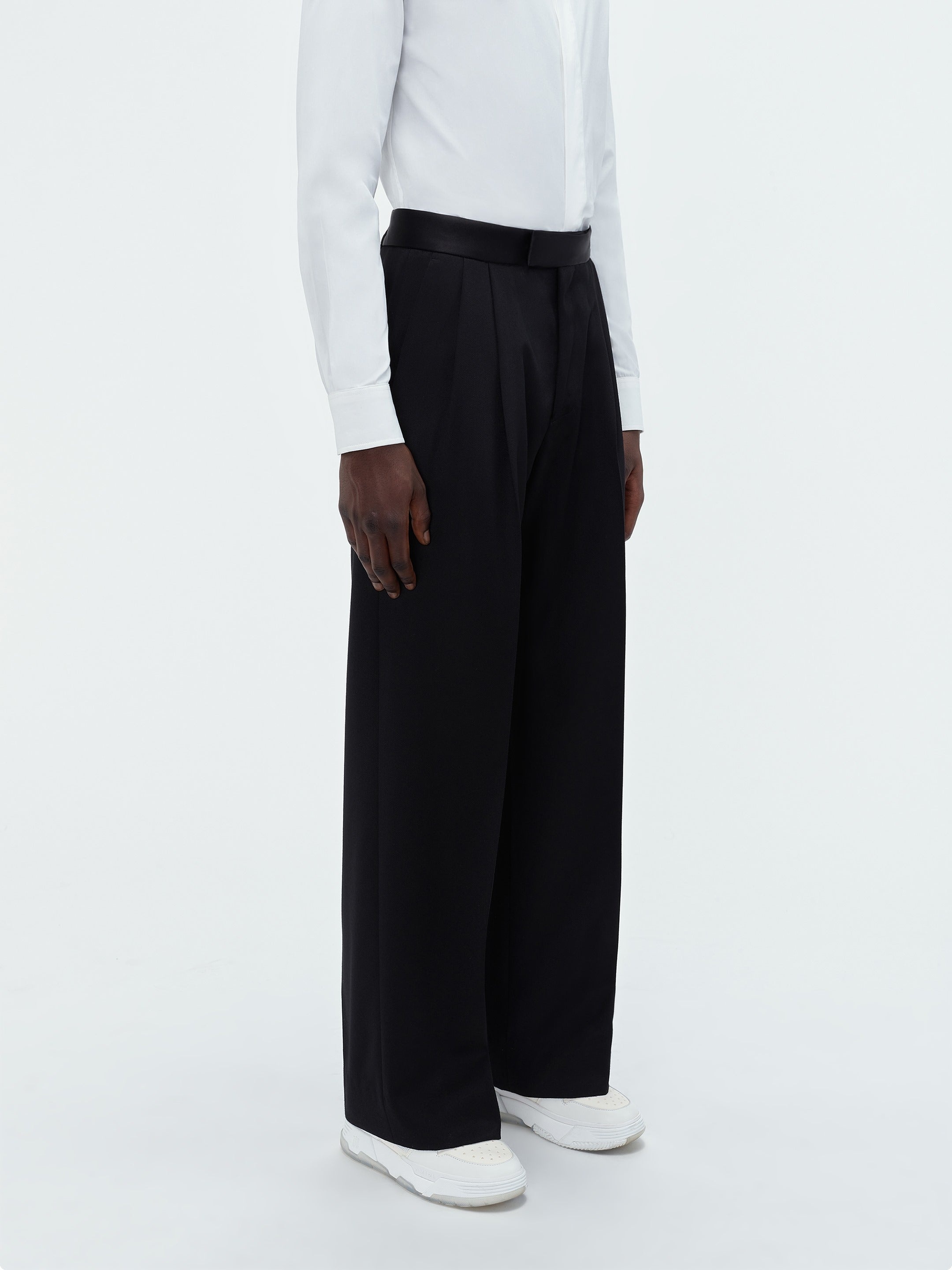 DOUBLE PLEAT TUXEDO PANT-BLACK - 3