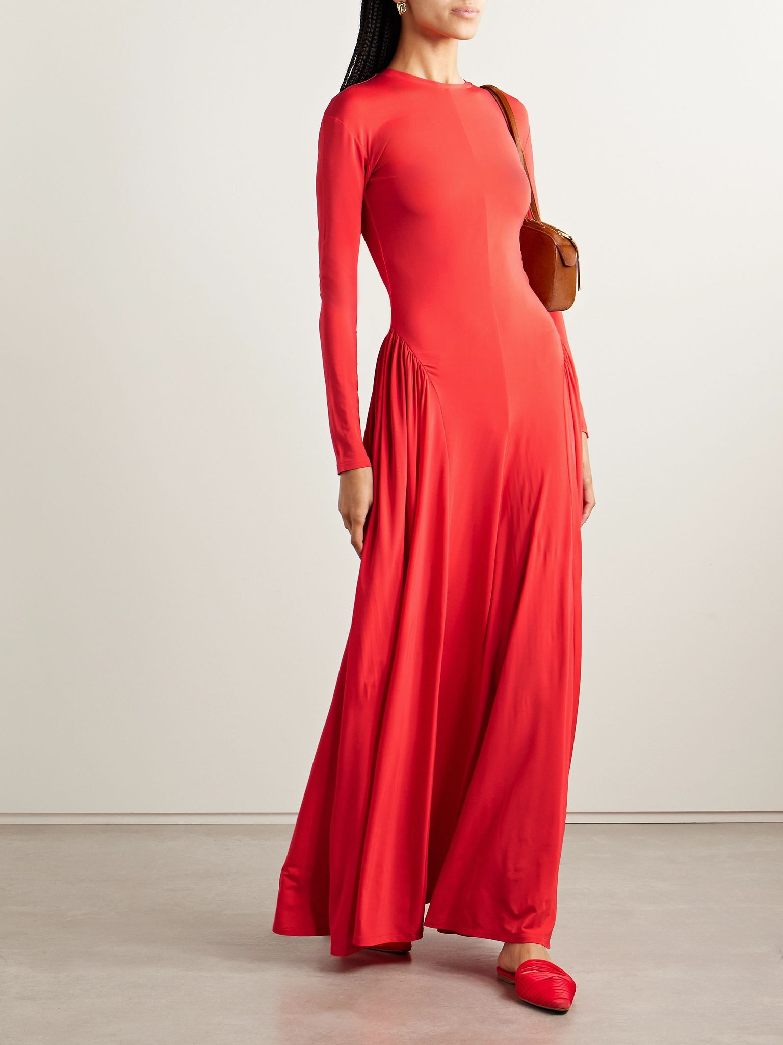 Orea gathered stretch-jersey maxi dress Red - 2