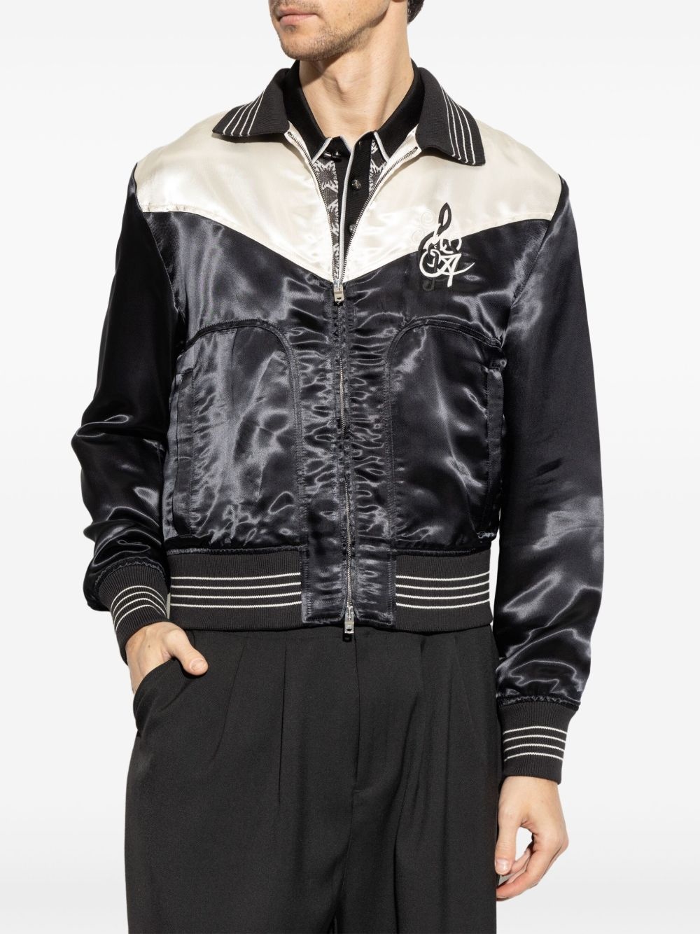 logo-embroidered bomber jacket - 3
