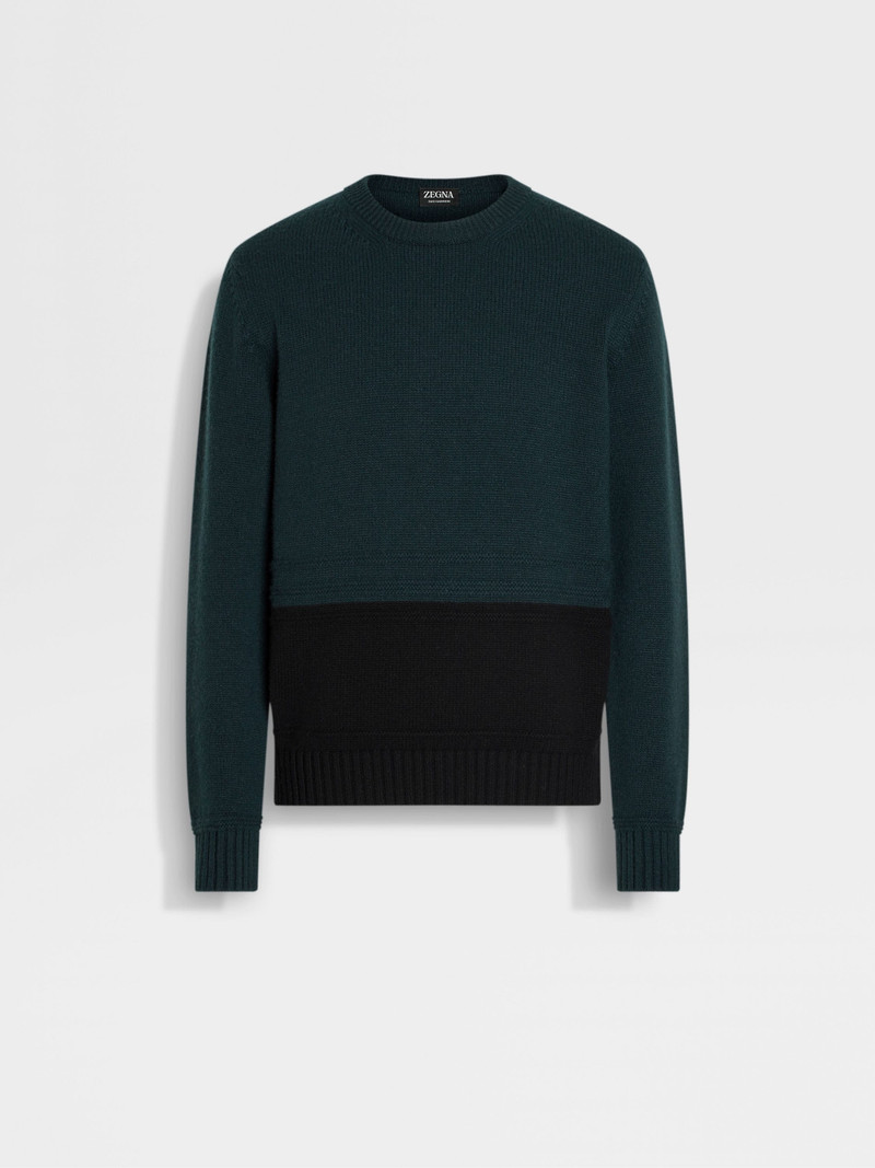 DARK GREEN AND BLACK OASI CASHMERE CREWNECK 1