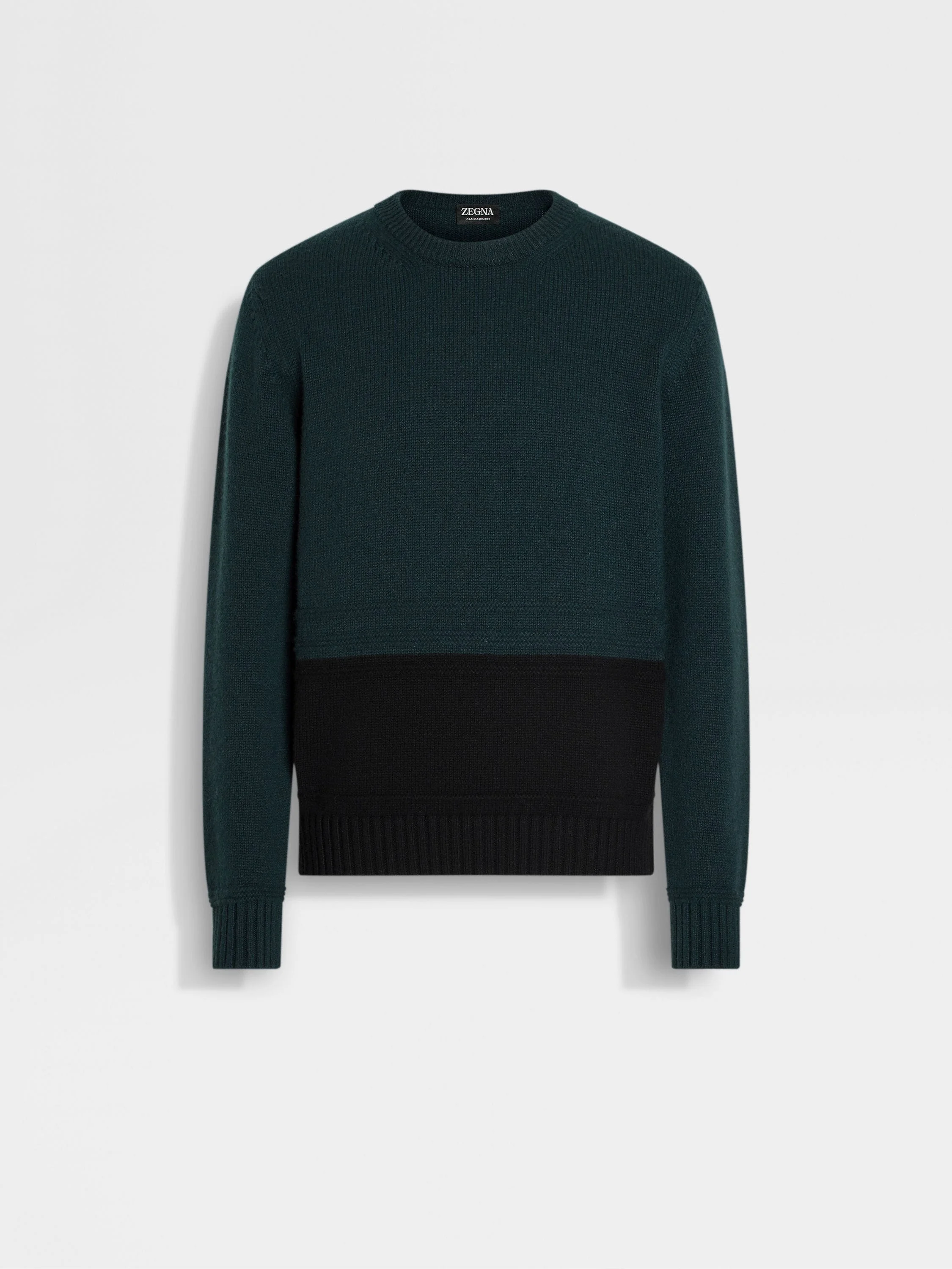 DARK GREEN AND BLACK OASI CASHMERE CREWNECK - 1