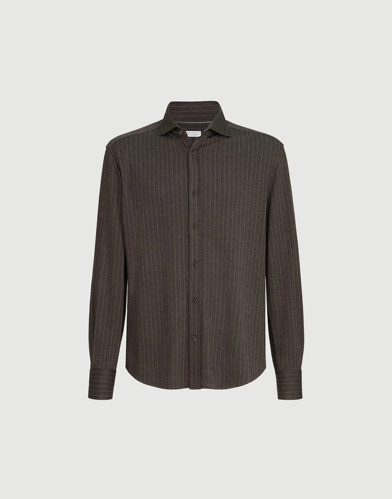Virgin wool, silk and cotton chalk stripe piqué shirt with spead collar - 1