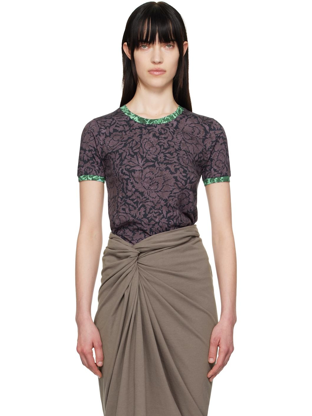 Purple & Green Printed Contrast T-shirt - 1