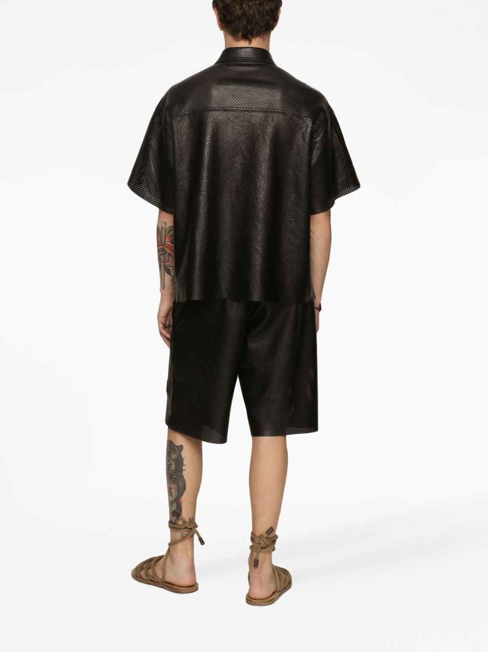 logo-plaque leather shirt - 4