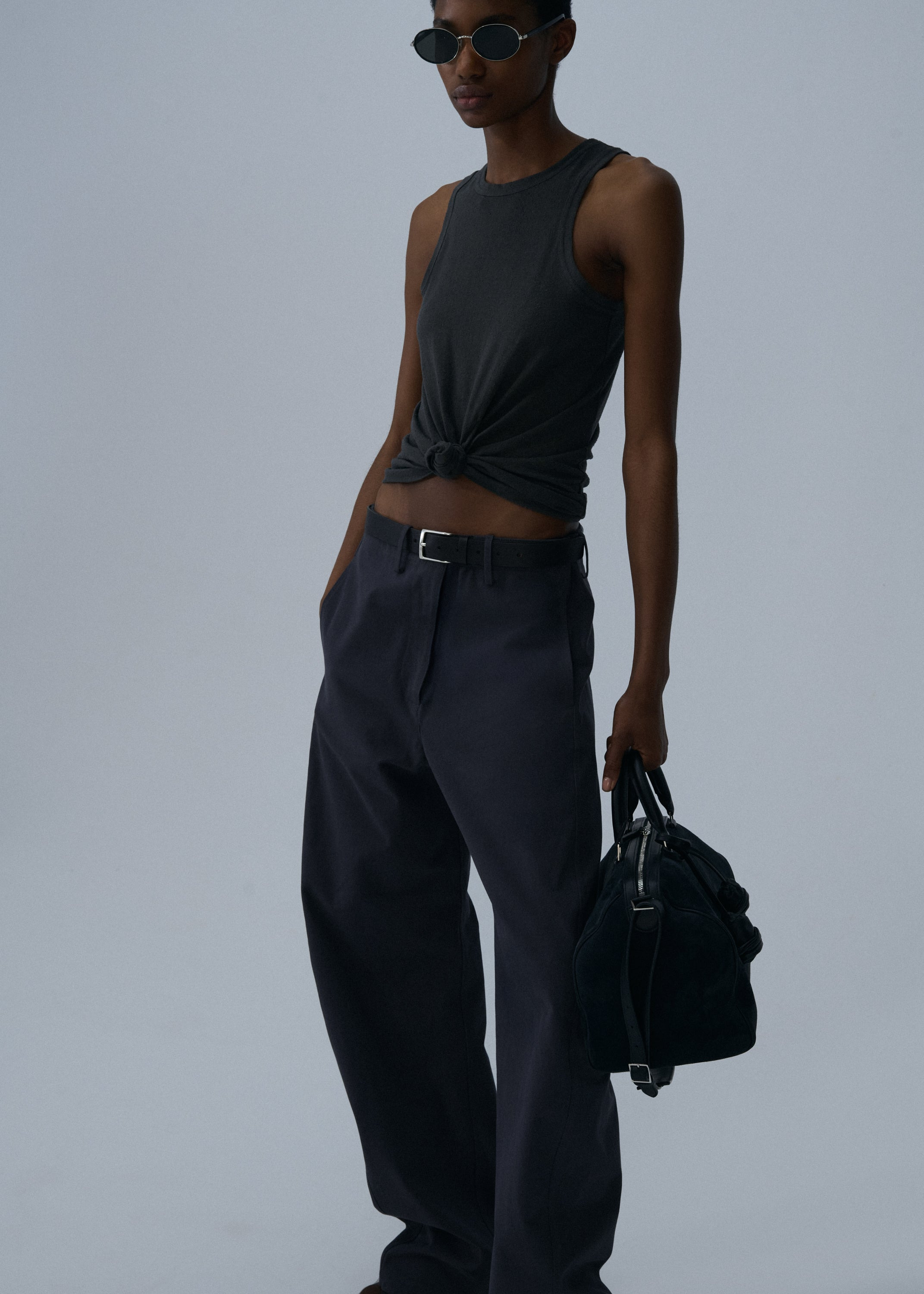 Wide-leg cotton trousers in grey - 4