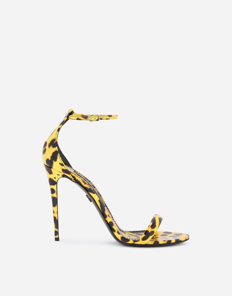 Leopard-print patent leather sandals with yellow base - 1