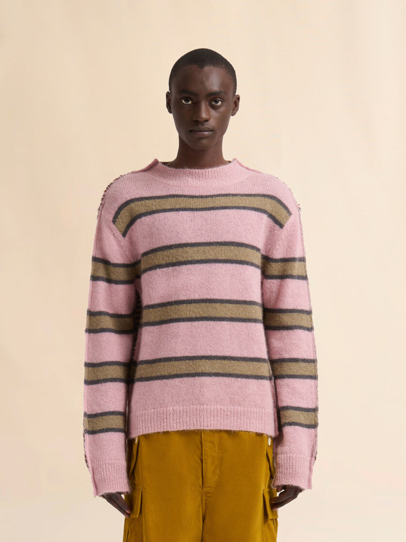 PINK STRIPED MOHAIR AND WOOL HALF-AND-HALF SWEATER - 2