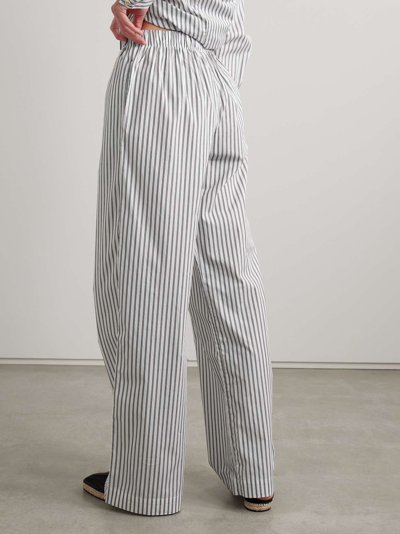 Striped cotton-poplin wide-leg pants White - 4