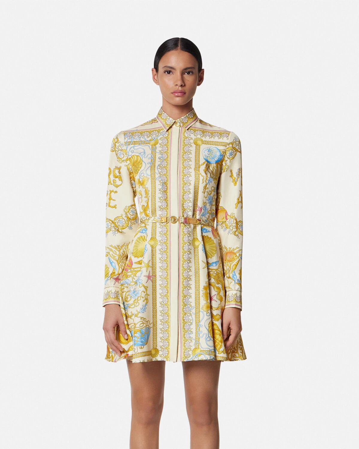 Underwater Barocco Silk Midi Shirt Dress - 4