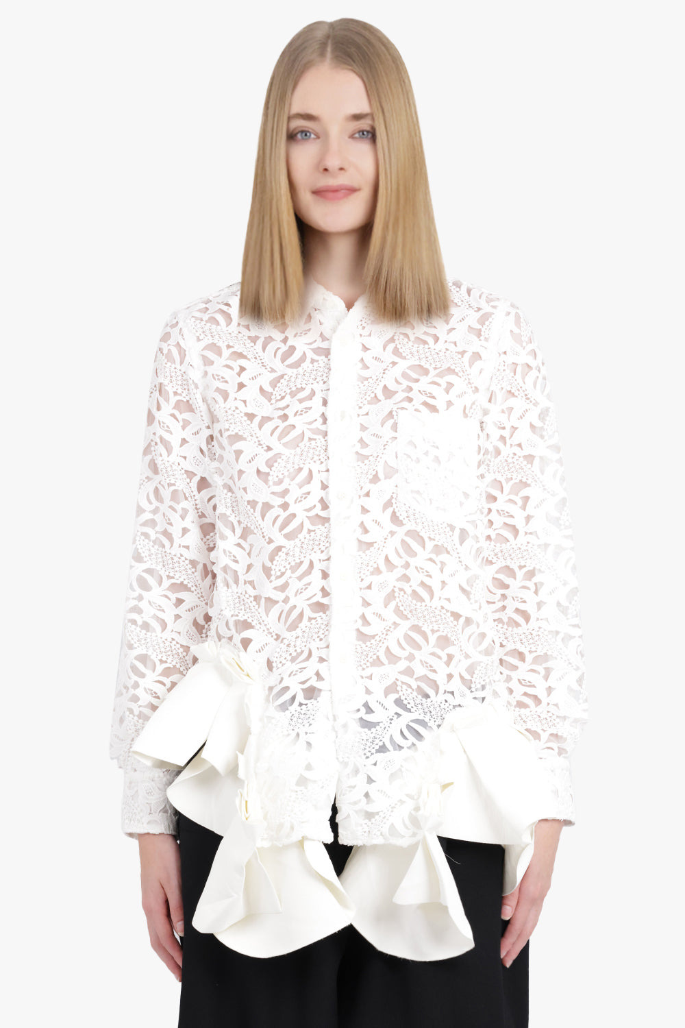 LACE L/S SHIRT WITH RUFFLE PANELS | OFF WHITE - 2