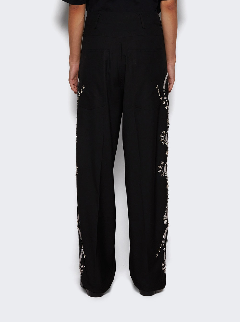 Embroidered Baggy Pants Jet Black - 5