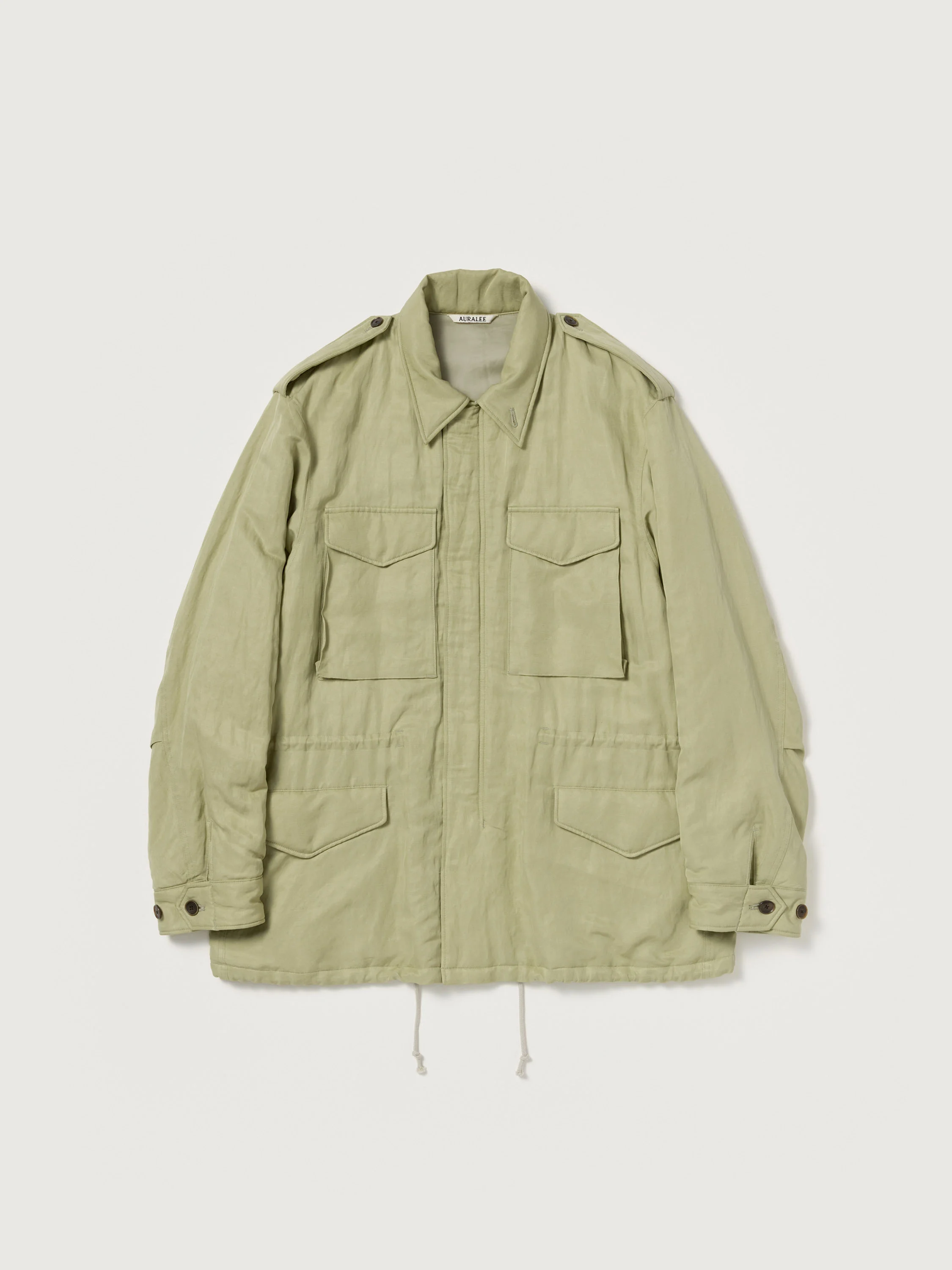 BRUSHED SILK LINEN SATIN PADDED MILITARY BLOUSON - 1
