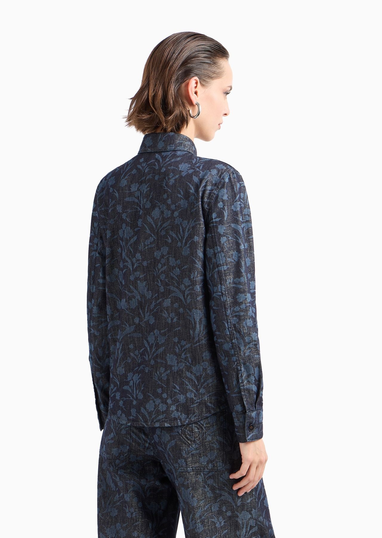 Denim Collection shirt in cotton, viscose and lurex denim with floral motif - 3