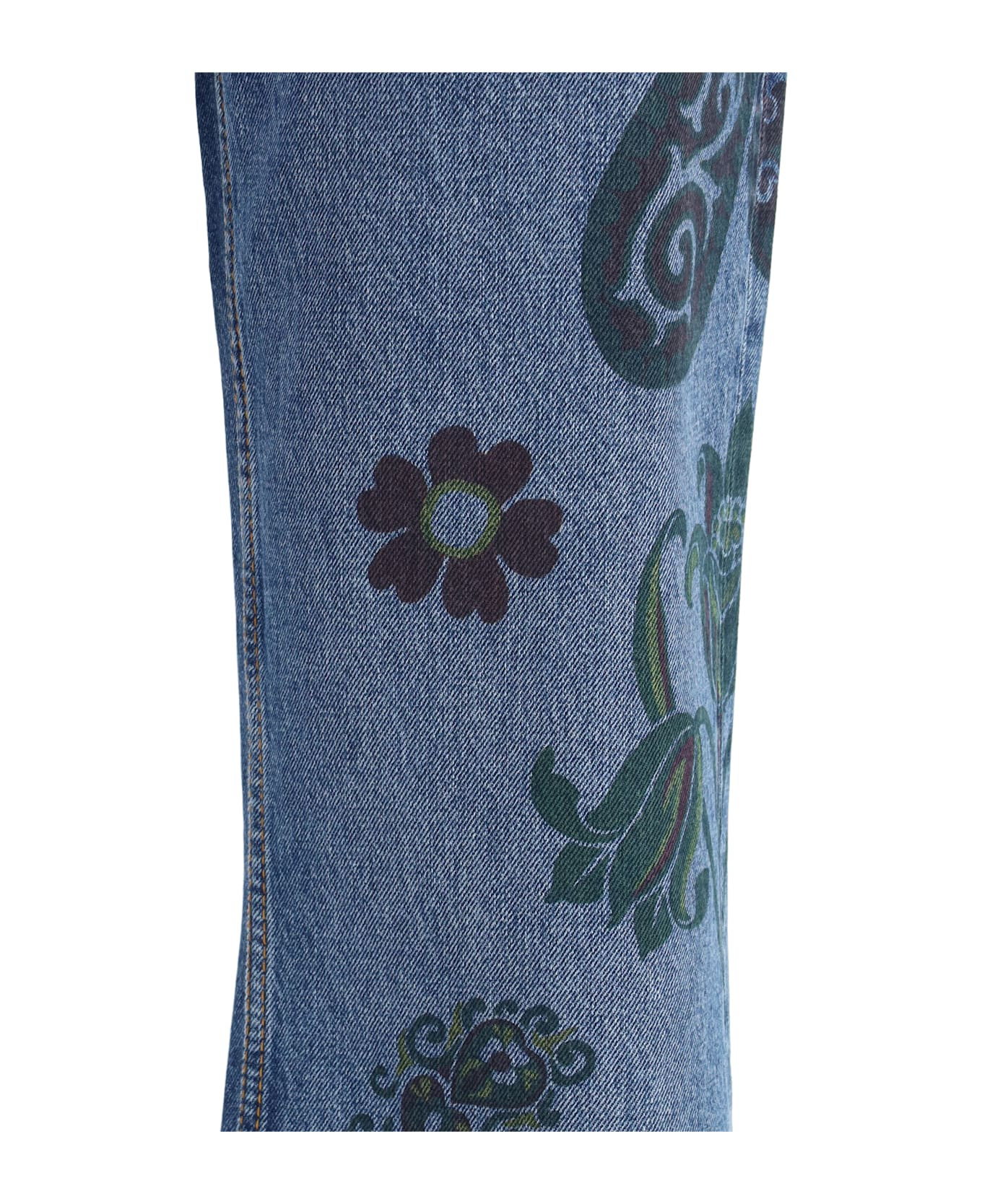 Flower And Bee Print Flare Jeans - 3