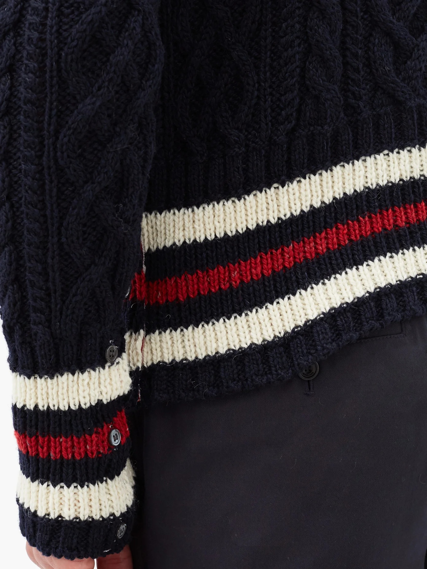 Striped cable-knit wool-blend sweater - 4