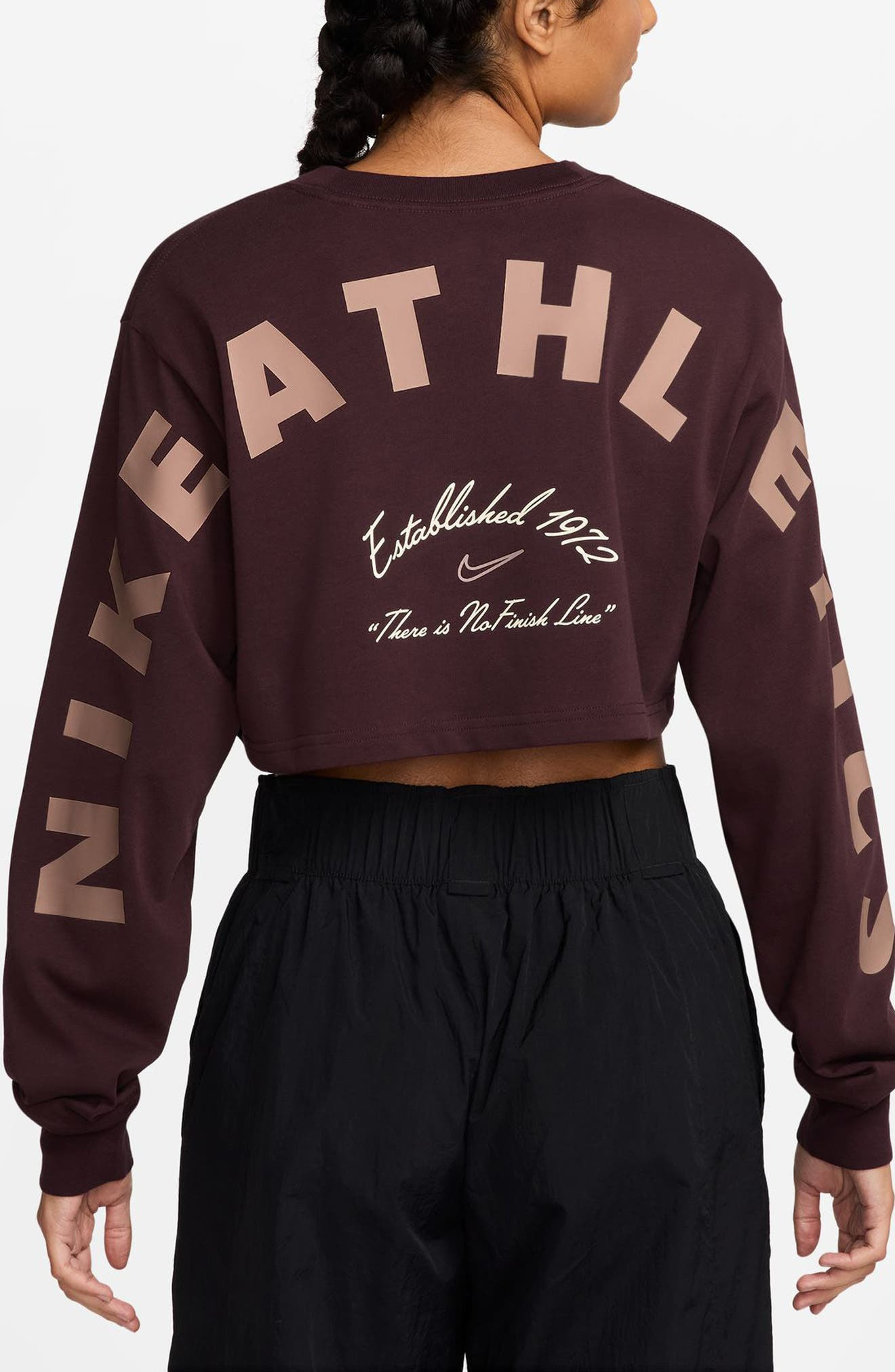 Nike Sportswear Long Sleeve Crop T-Shirt in Burgundy Crush at Nordstrom - 2