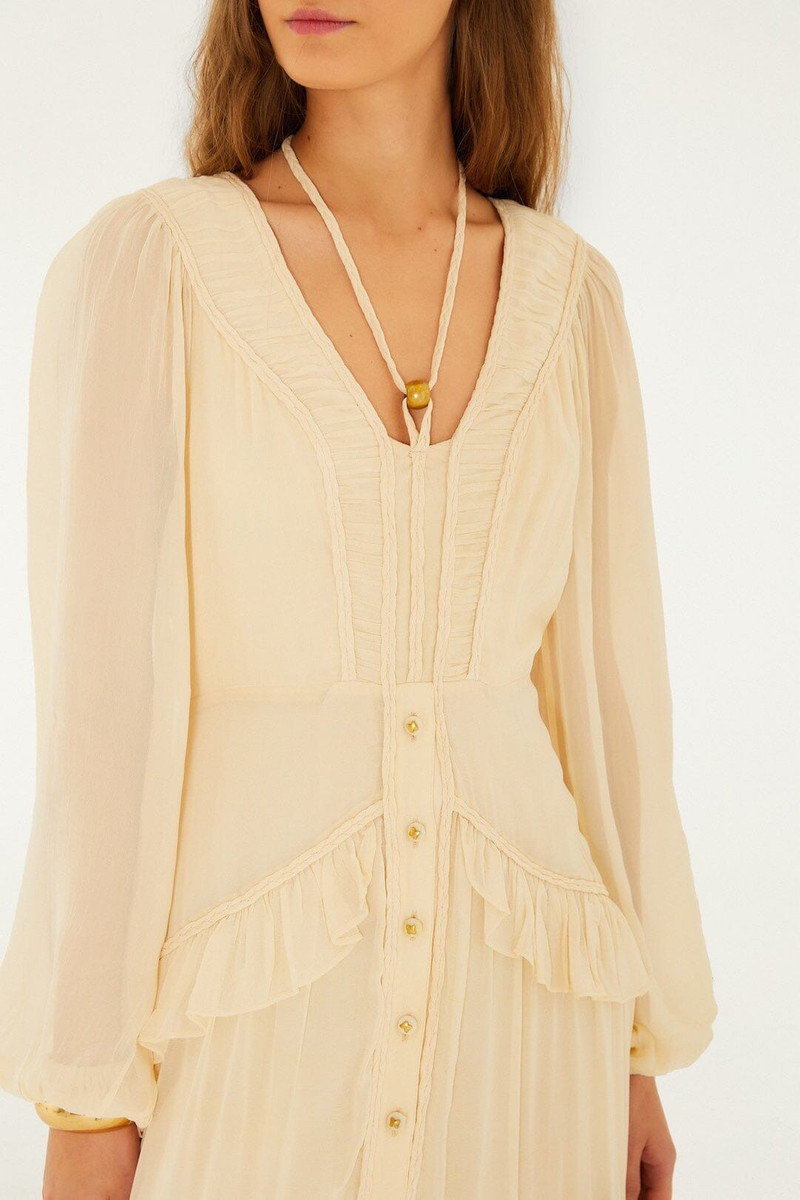 FARM RIO Butter Yellow Ruffled Buttoned Maxi Dress outlook