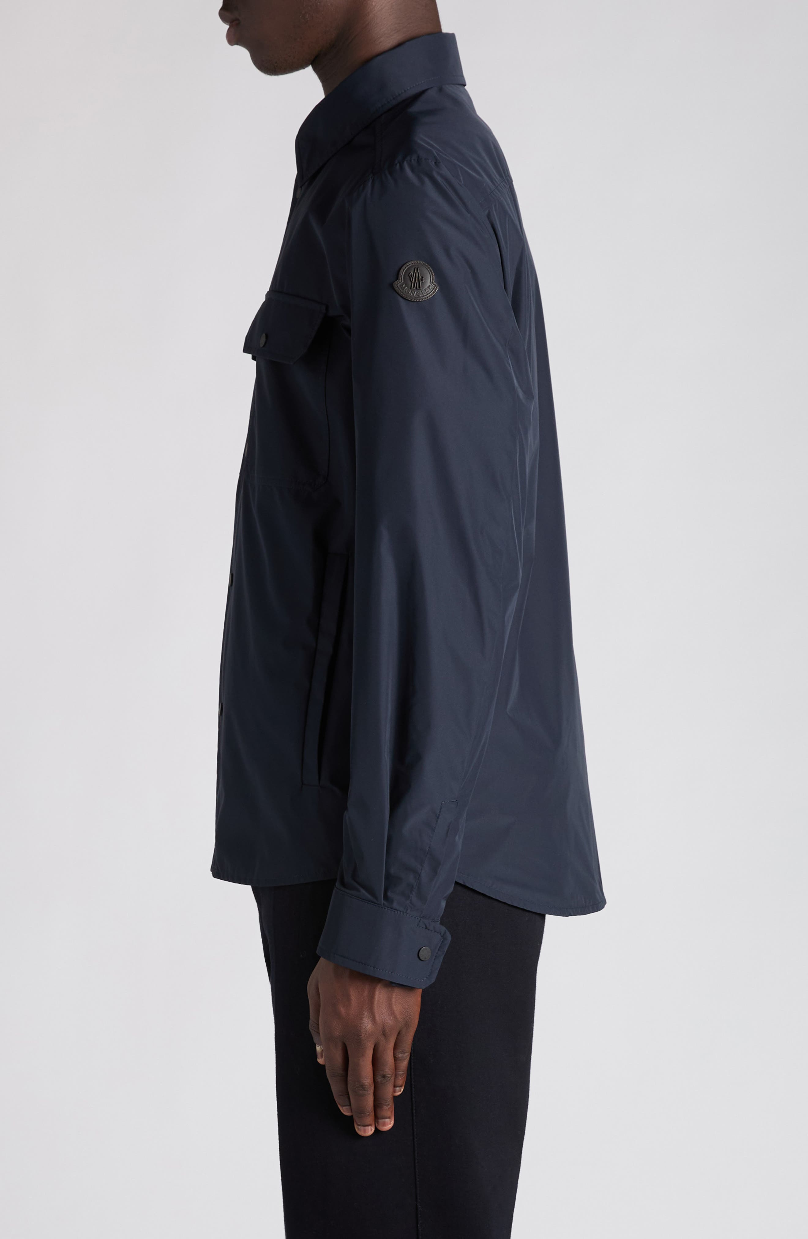 Moncler Logo Patch Overshirt in Navy Blue at Nordstrom - 4