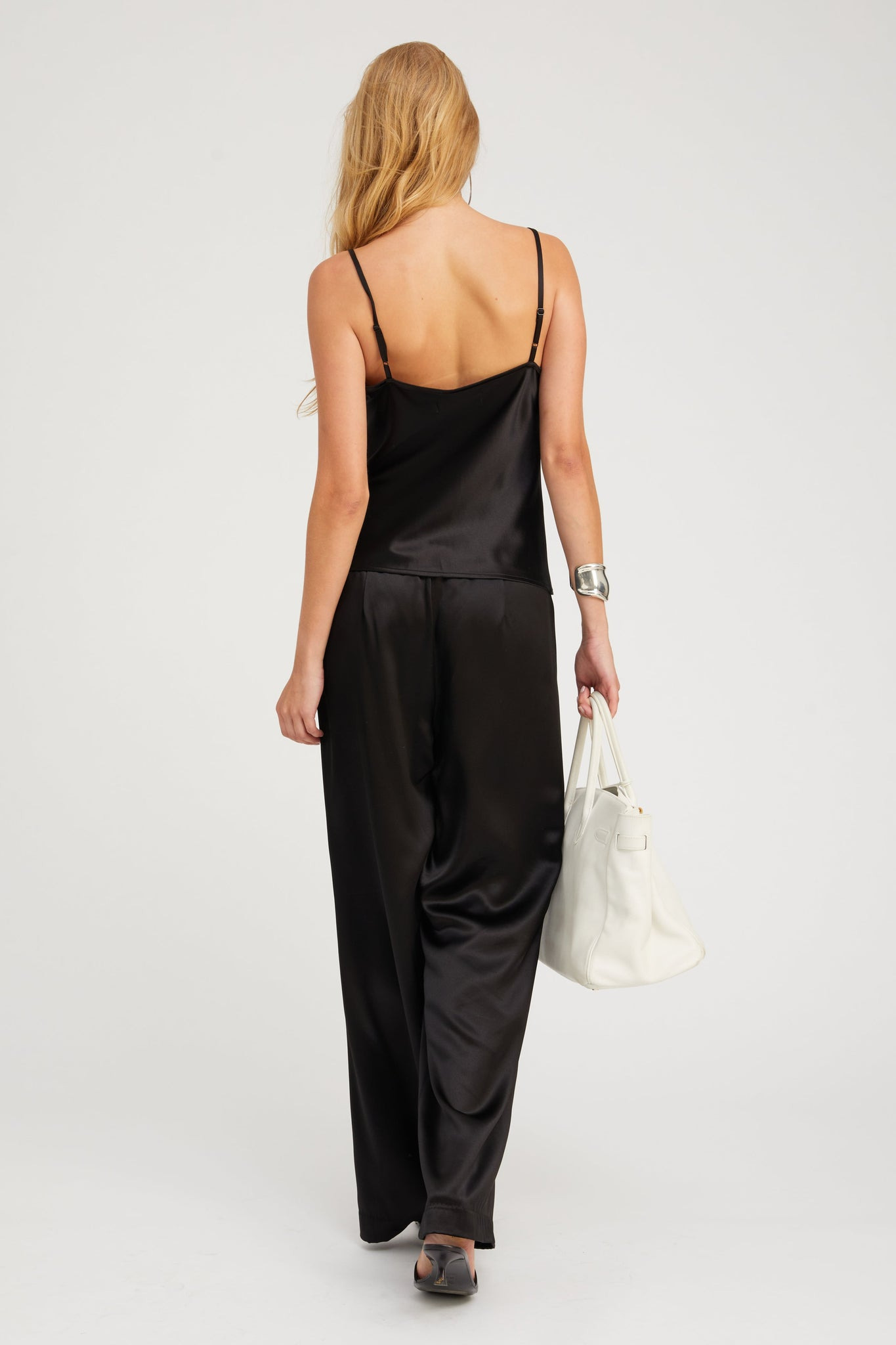 BLACK SILK SPAGHETTI STRAP CAMI - 6