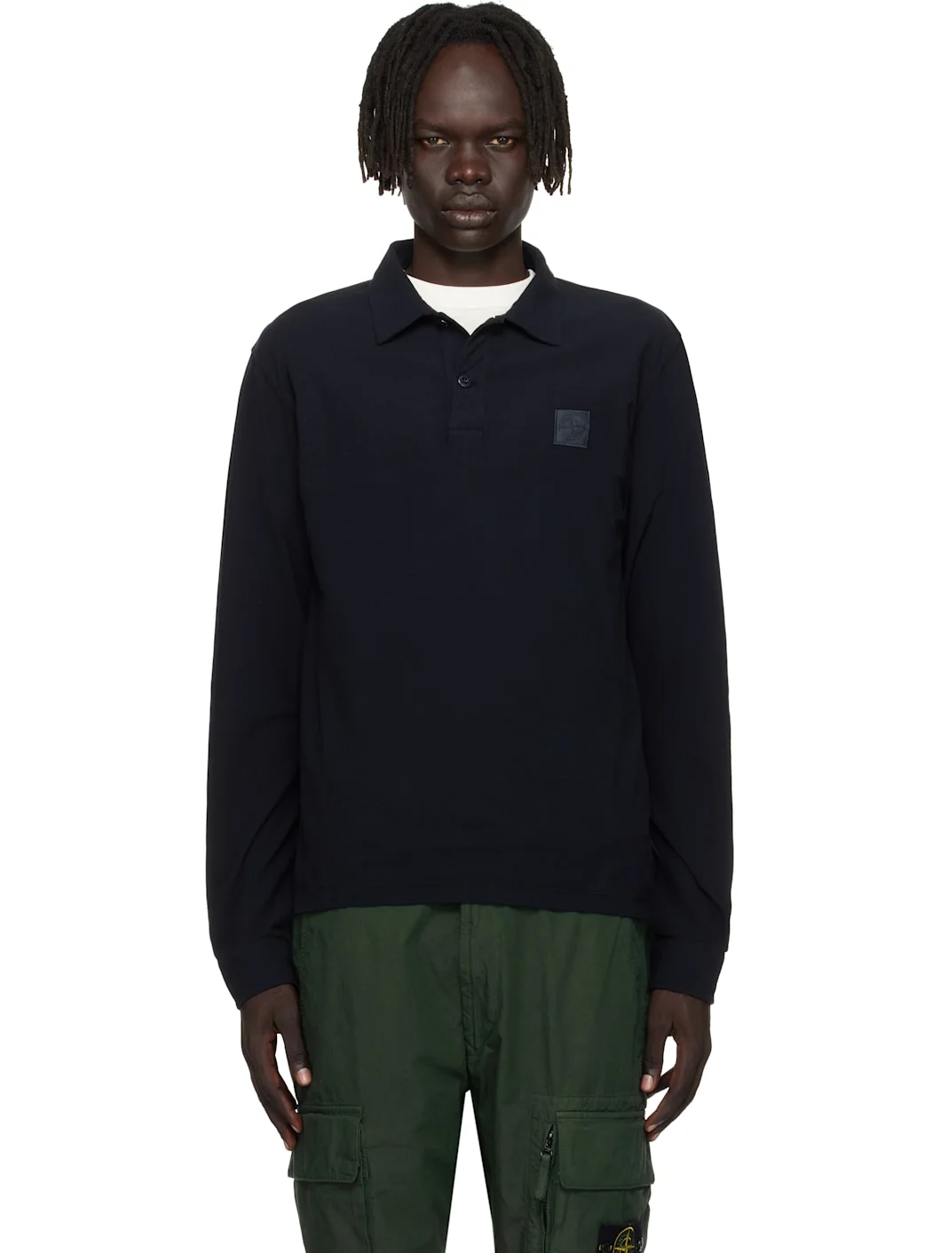 Navy 2200011 Long Sleeve Cotton Jersey Polo - 1