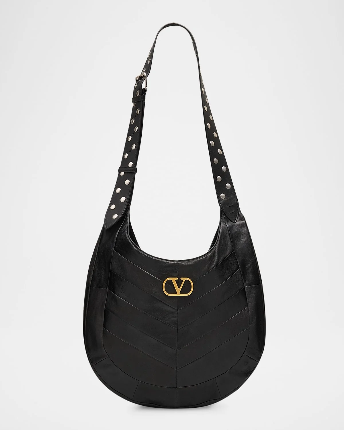 Men's Hoboho Studded Patchwork Leather Hobo Bag - 1